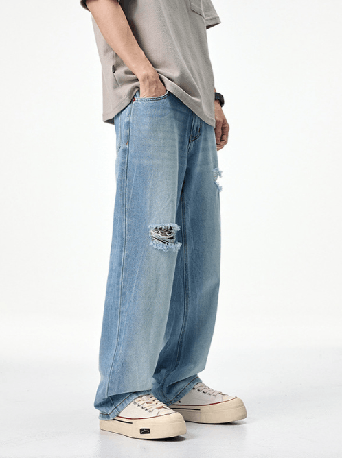 Japanese Brand × Jean American street men's versatile loose washed ripped jeans Size US 32 / EU 48 - 3 Thumbnail