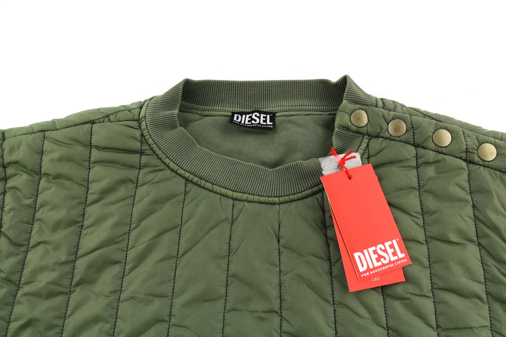 Diesel S-HOLTY L Green Quilted Crew Logo Sweatshirt 40120 Size US L / EU 52-54 / 3 - 4 Thumbnail