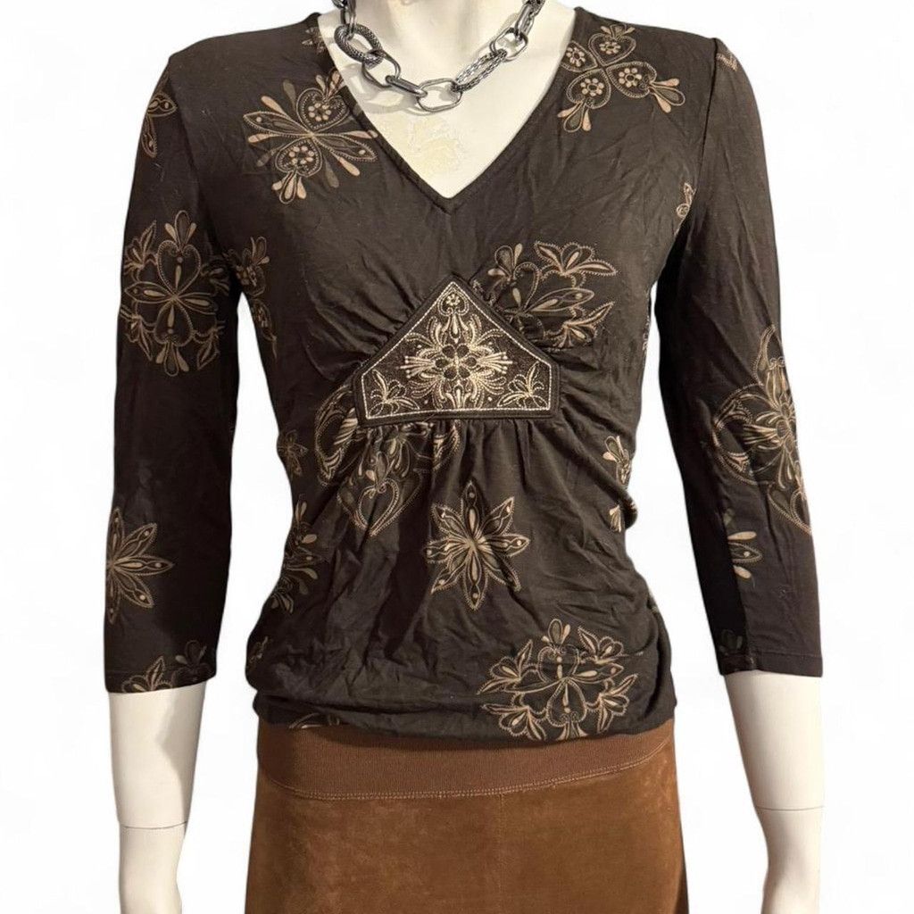 Ann Taylor Y2K Fairy Boho whimsigoth Babydoll Brown floral top Size S / US 4 / IT 40 - 1 Thumbnail