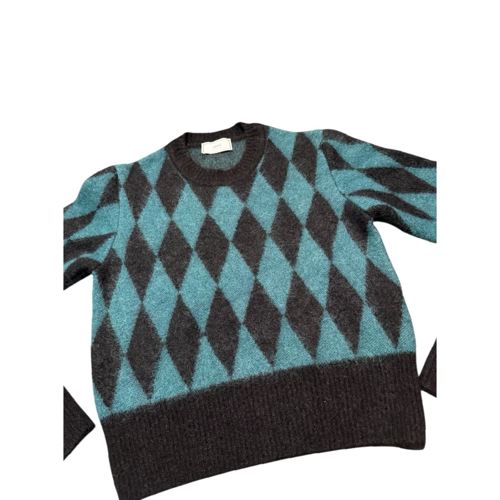 Vintage AMI Paris Alexandre Mattiussi Jumper M Teal Black Diamond Print Mohair Blend Womens Size M / US 6-8 / IT 42-44 - 7 Thumbnail