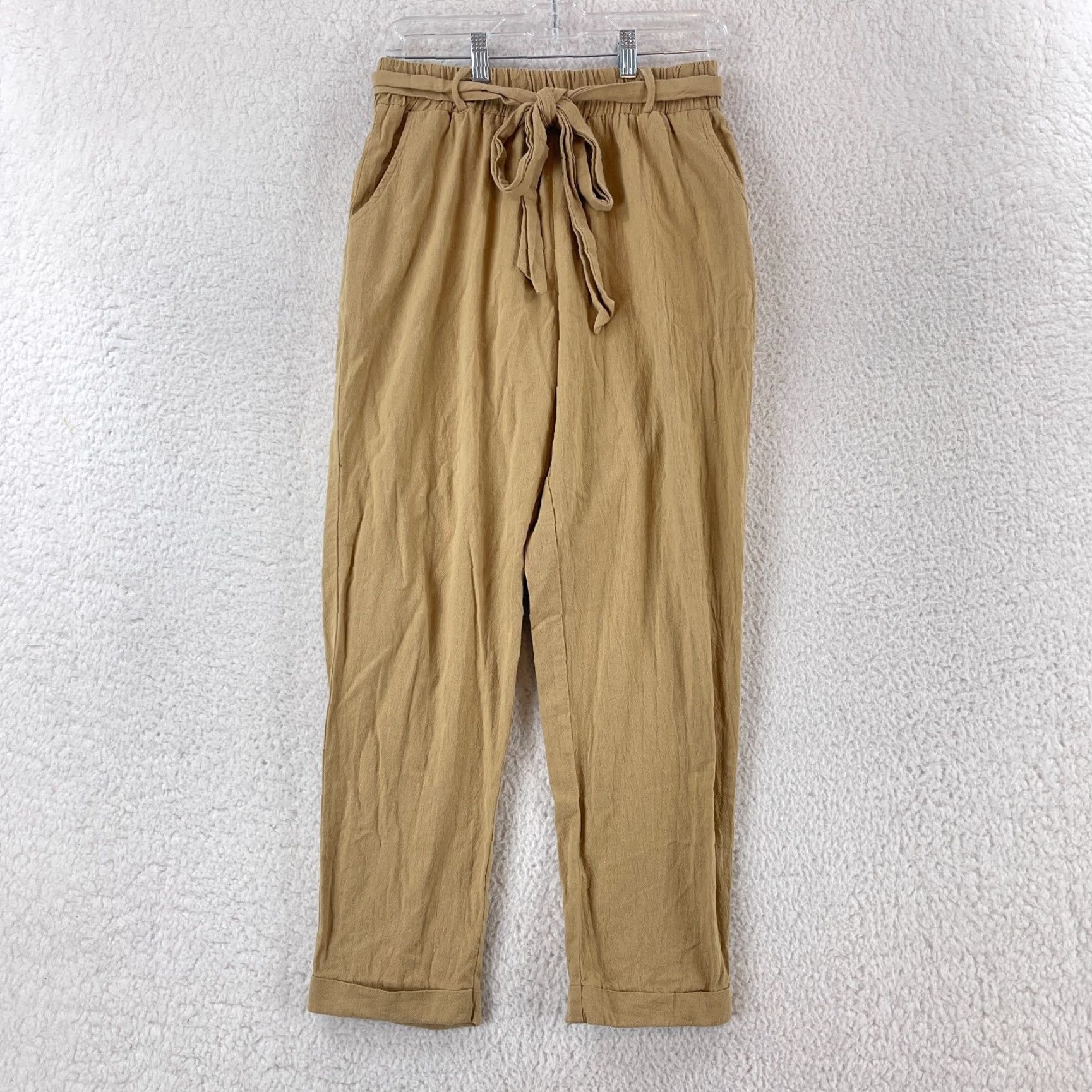 Vintage Carly Jean Pants Womens Medium Mustard Yellow Pull On Roll Cuff Elastic Waist Casual Tapered Cropped Pockets Front Flat Front Mens Girls Womens Size 32" / US 10 / IT 46 - 2 Thumbnail