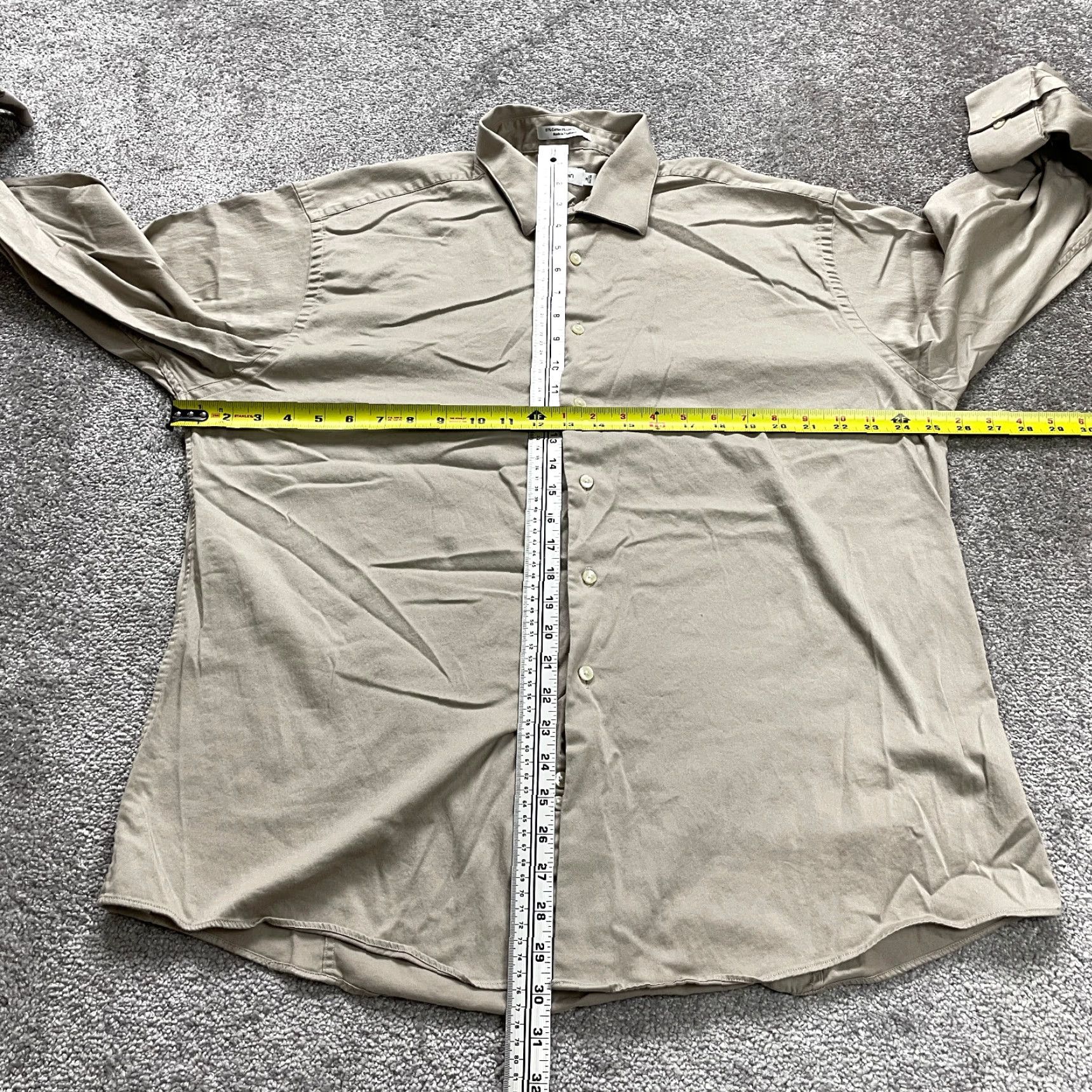Lucky Brand VINTAGE Calvin Klein Dress Shirt Mens 17 Long Sleeve Button-Down Beige Cotton All Seasons Size 46R - 6 Thumbnail