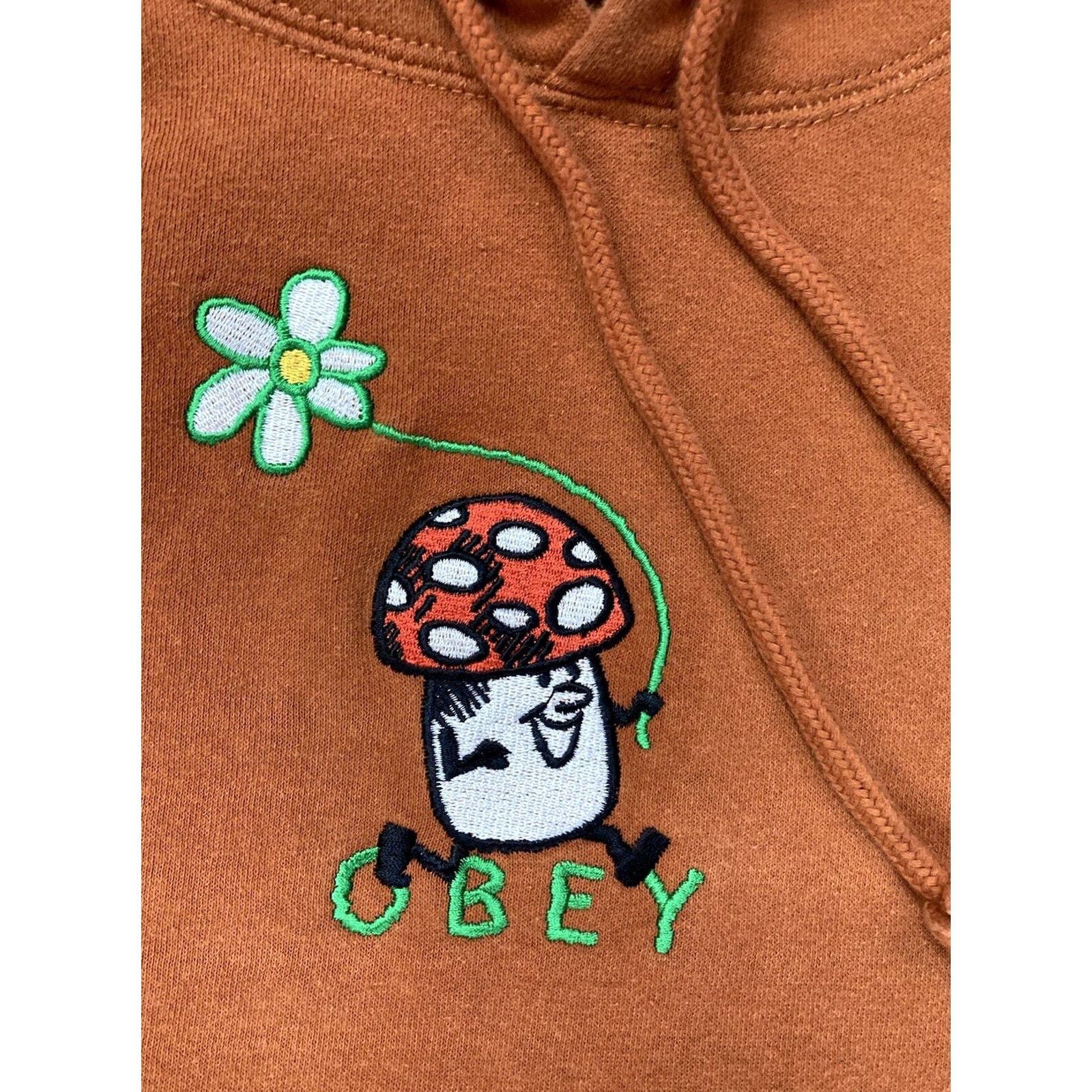 Obey VINTAGE Obey Mushroom Flower Embroidered Pullover Hoodie Women Small Brown Size S / US 4 / IT 40 - 2 Thumbnail
