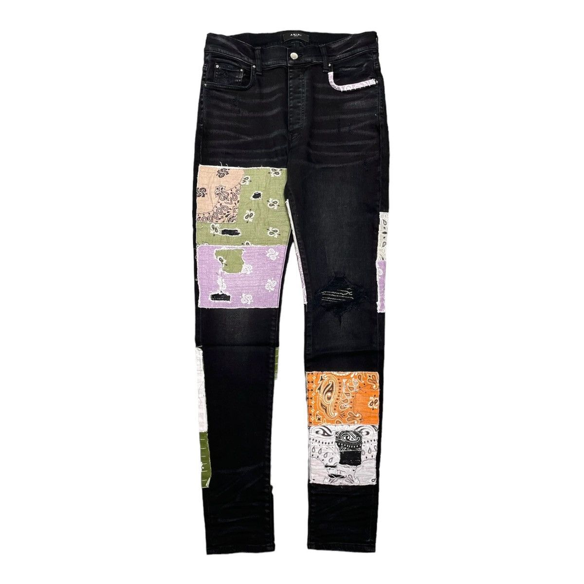 Image of Amiri Bandana Art Patch Jeans Aged Black, Men's (Size 33)