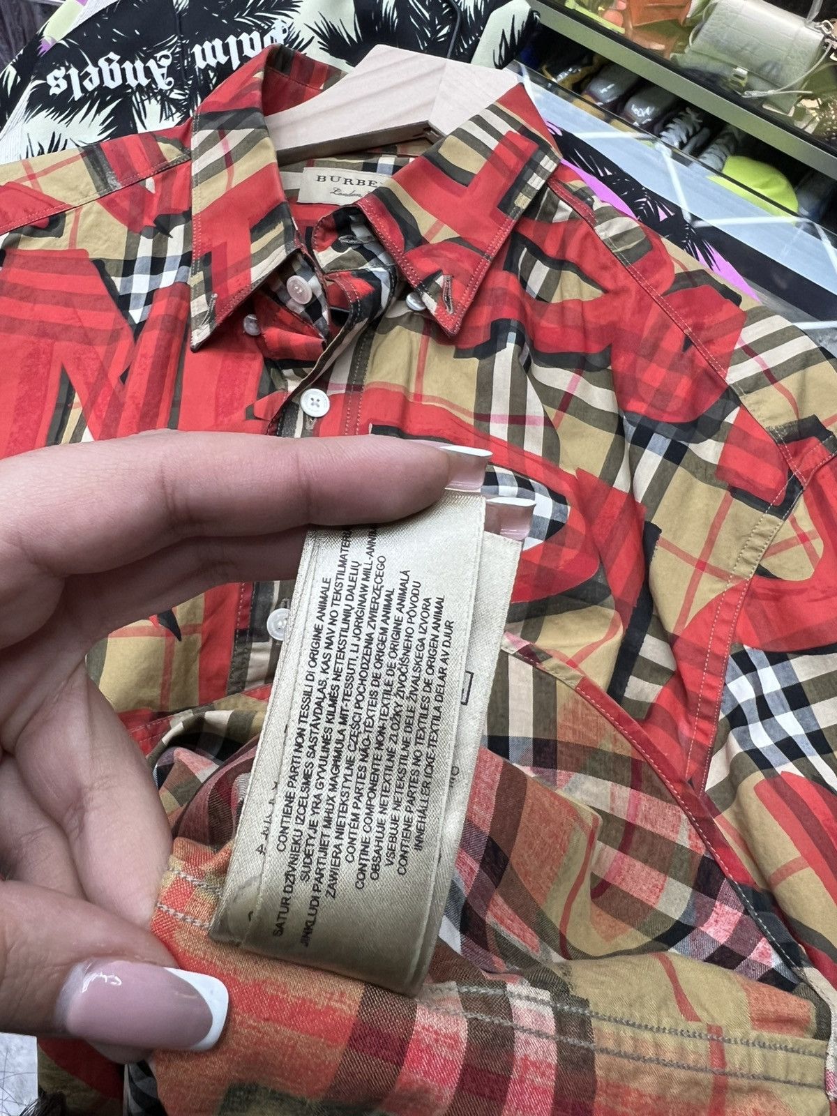 Burberry Burberry Red Check Graffiti Button Up Size US L / EU 52-54 / 3 - 12 Thumbnail