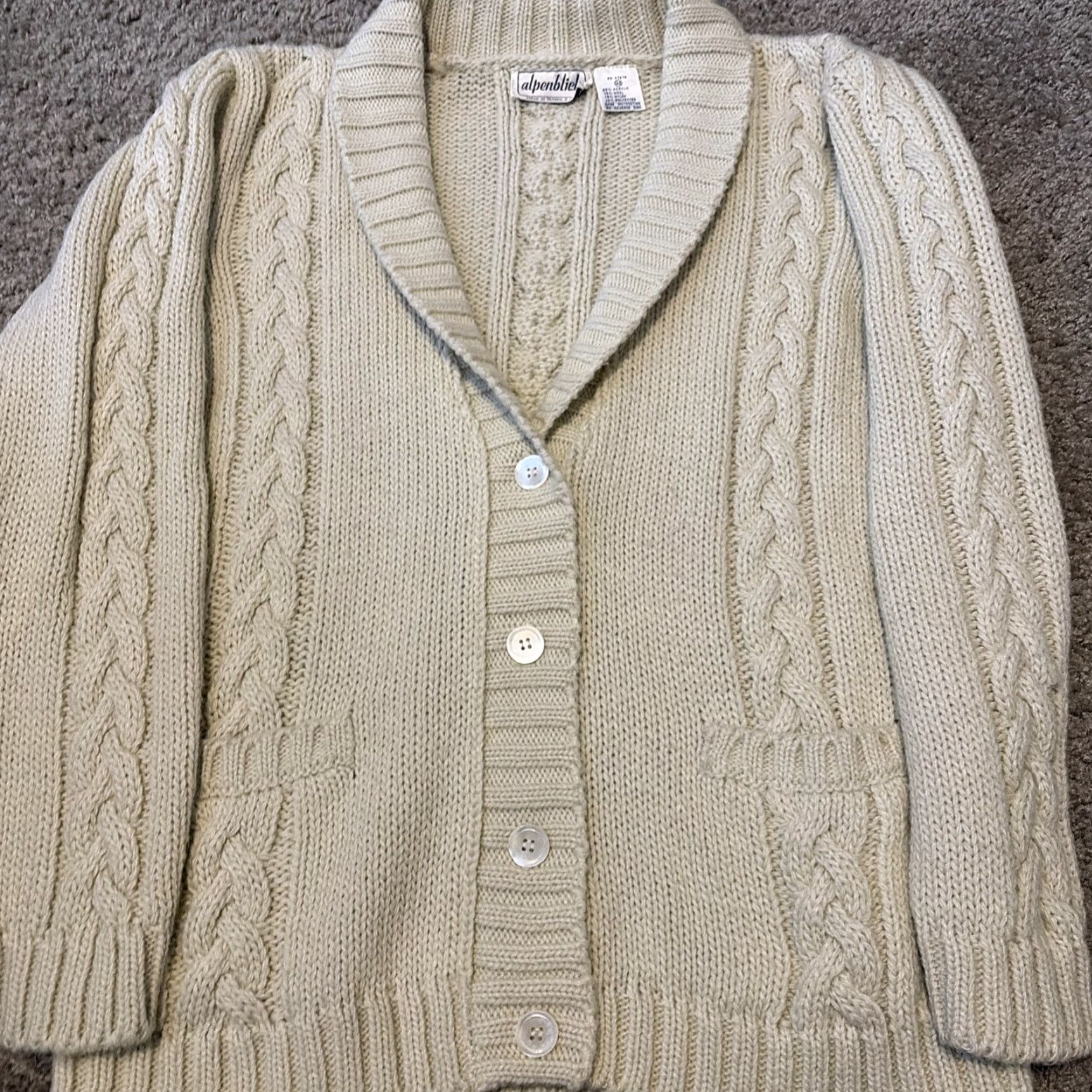 Bones VINTAGE Alpenbiel Cardigan Sweater Unisex Adults M White 80s Chunky-Knit Wool Bone White / Acrylic Wool 80s Theme Mens Womens (adjusted) Size M / US 6-8 / IT 42-44 - 4 Thumbnail