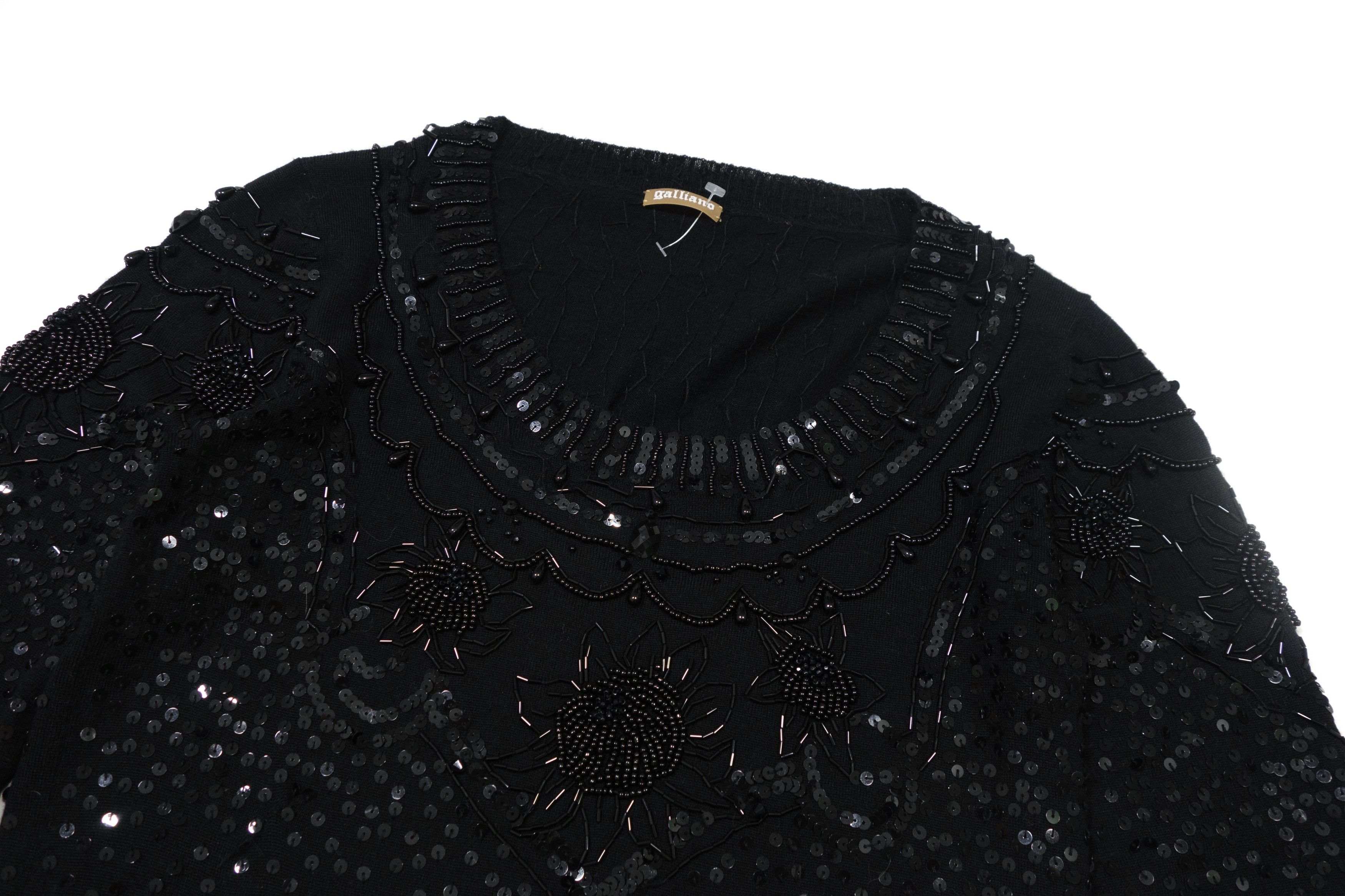 John Galliano 00s 100% Merino Wool Sequin Beaded Mini Dress Size M / US 6-8 / IT 42-44 - 3 Thumbnail