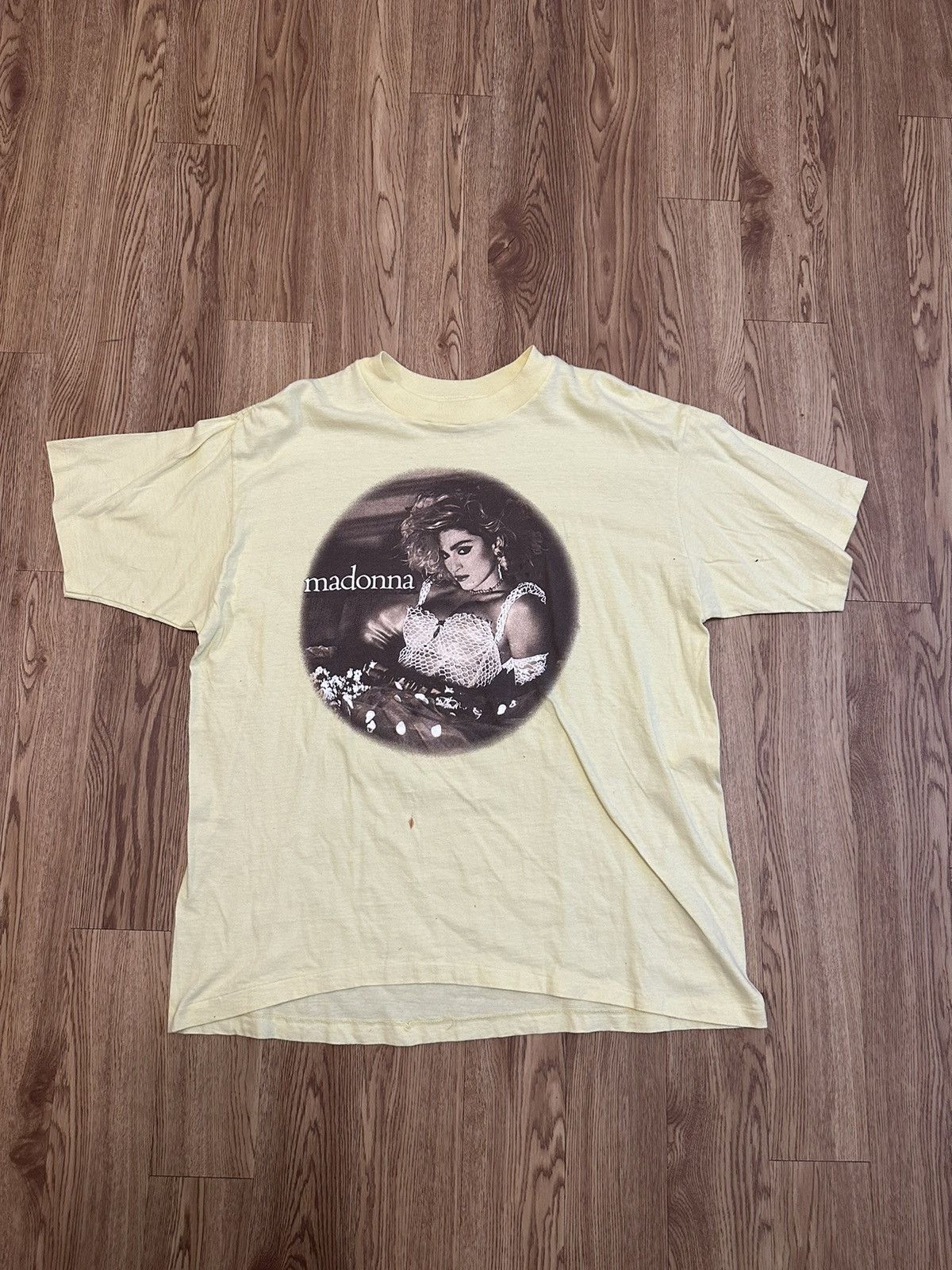 image of Vintage 80’S Madonna The Virgin Tour 1985 Shirt in Yellow, Men's (Size XL)