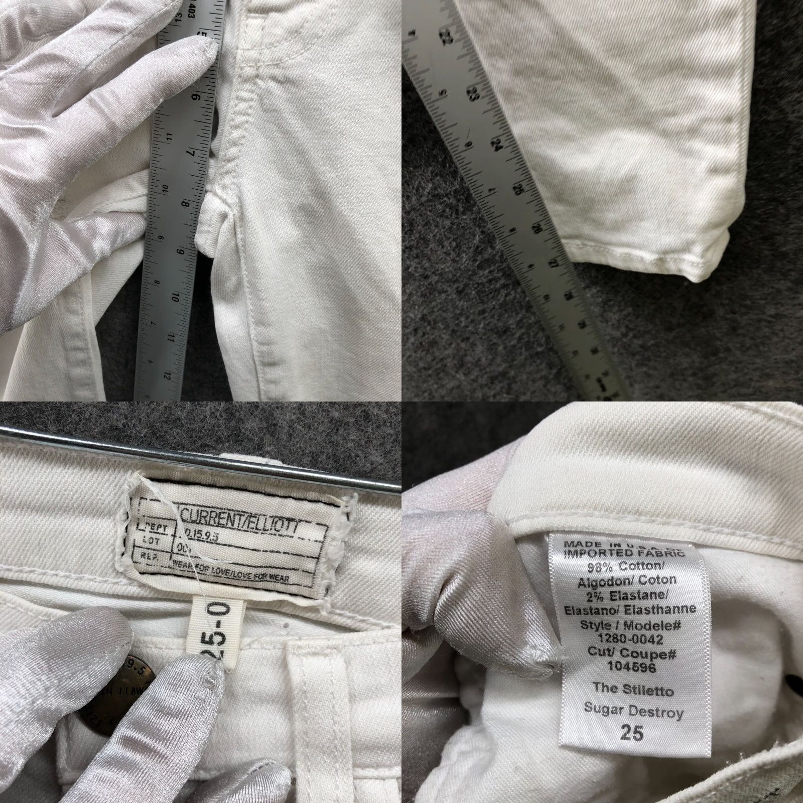 Vintage Current/Elliott Jeans Womens 25 White Skinny Low Rise Distressed Stretch 5-Pocket Denim Cotton Blend Shirt? Size 42" / US 20 - 8 Thumbnail