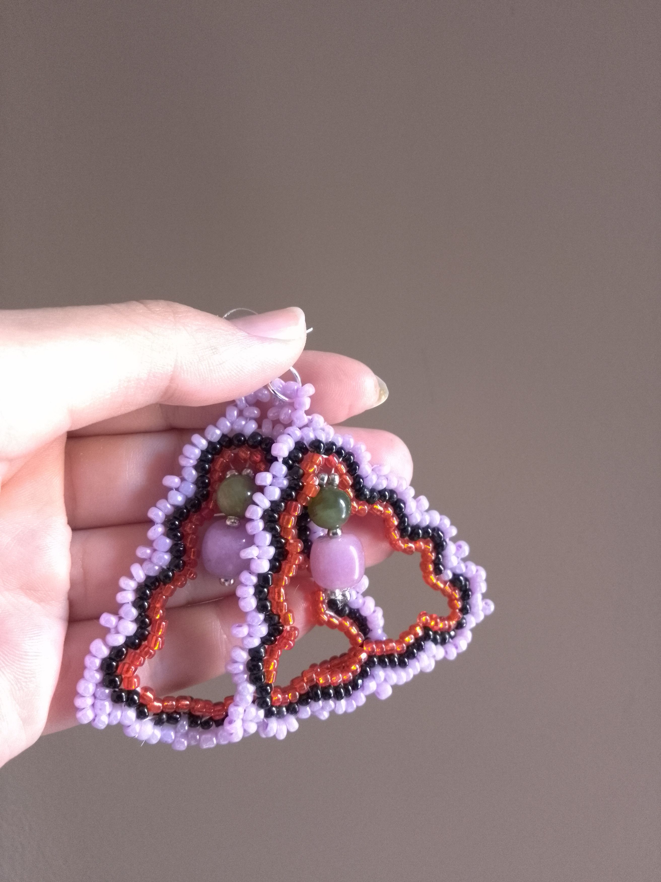 Handmade Dangle earrings triangular Green and purple hard gemstones Size ONE SIZE - 6 Thumbnail