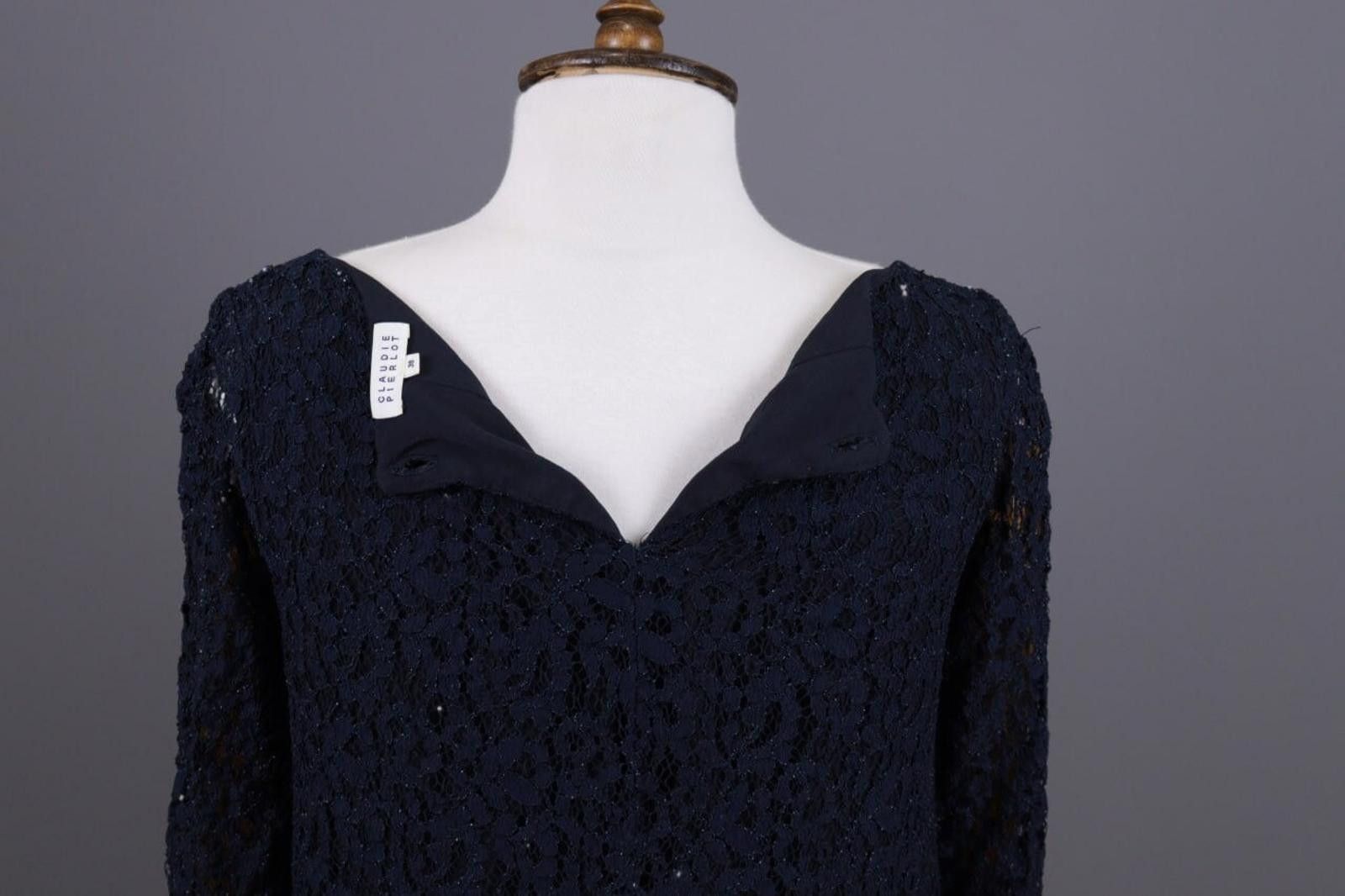 Designer Claudie Pierlot Blue Floral Mesh Evening Midi Dress Size 38 Size M / US 6-8 / IT 42-44 - 10 Thumbnail