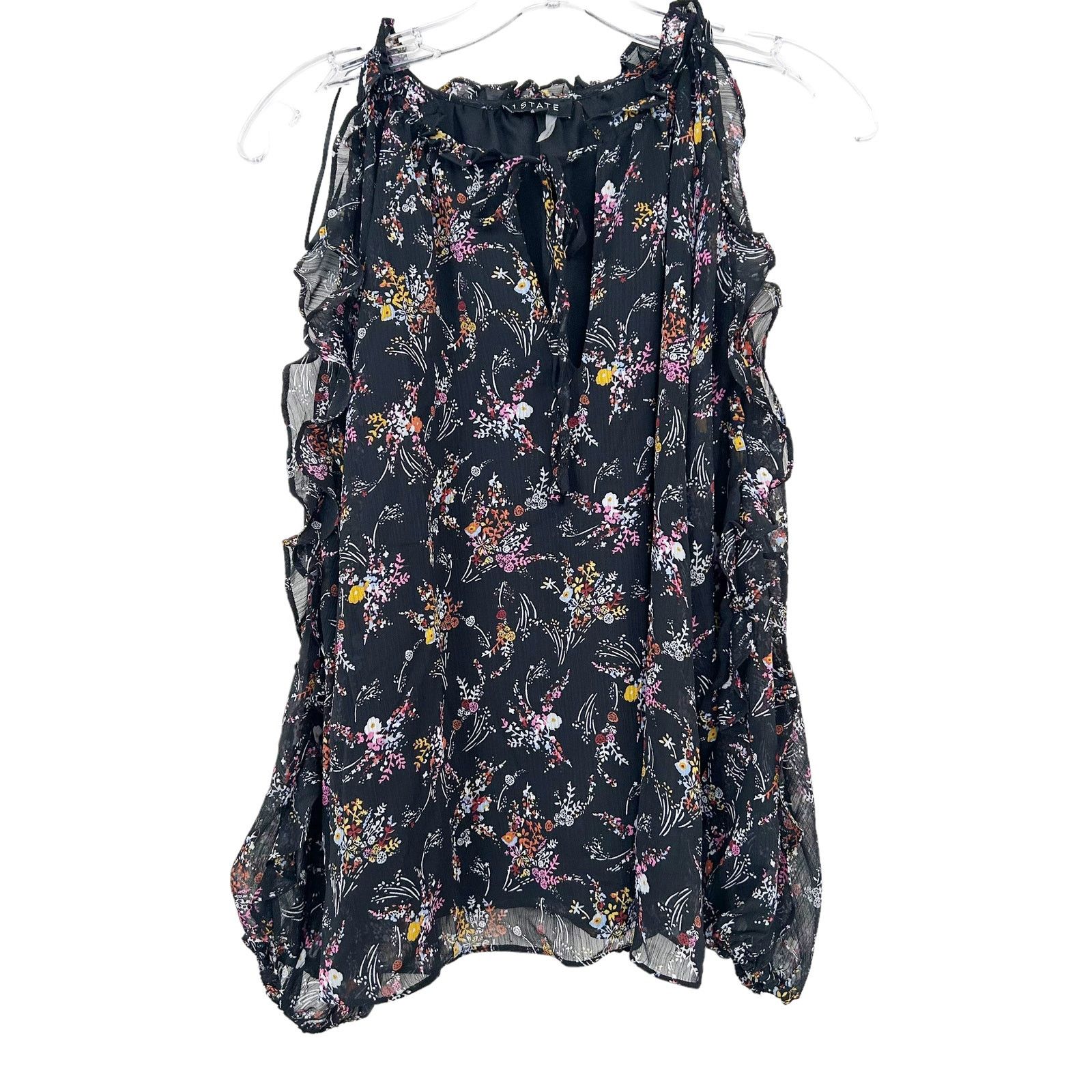 Other 1. State Black Floral Chiffon Off The Shoulder Blouse Sz XS Size XS / US 0-2 / IT 36-38 - 7 Thumbnail