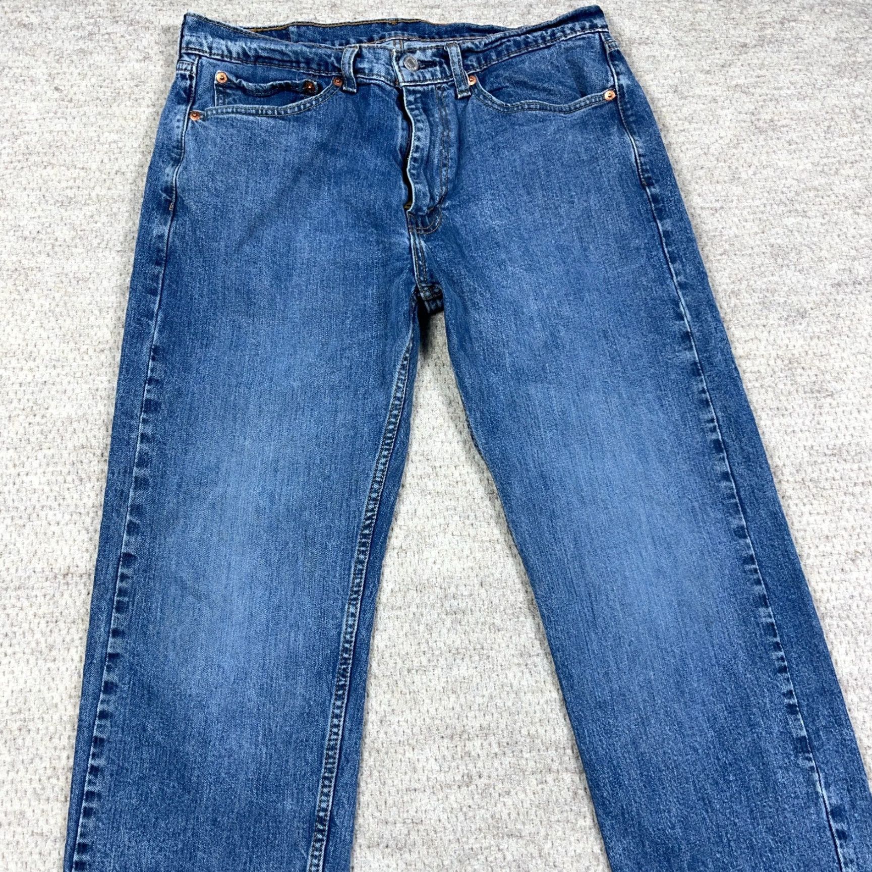 Levi's Levi's 505 Jeans Mens 34x30 Regular Straight Denim Blue Medium Wash 5-Pocket Zip Button Logo Regular Fit A29 Size US 38 / EU 54 - 3 Thumbnail