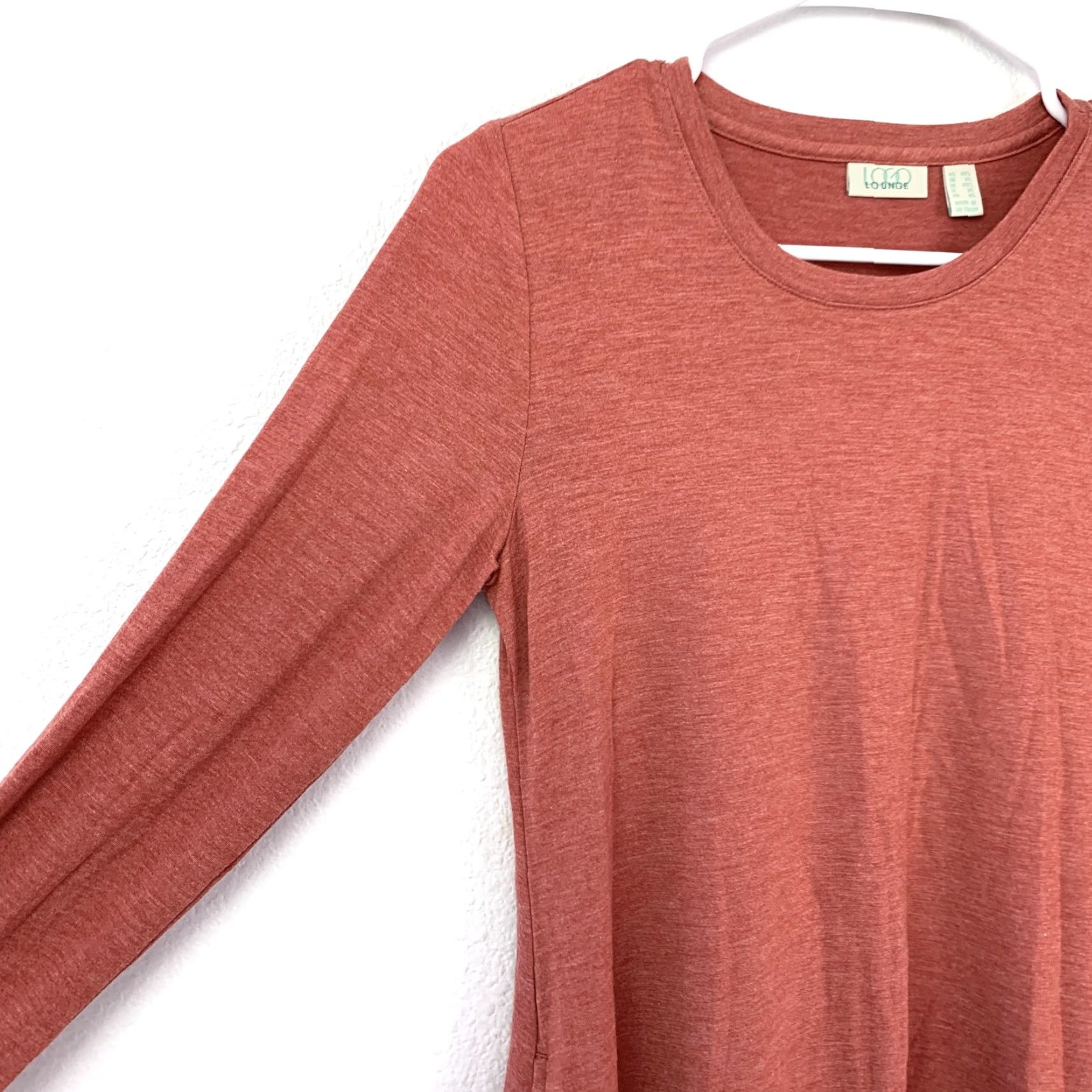 Vintage LOGO LOUNGE Tunic Shirt Womens XXS Rust Red Heathered Pockets Layered Chiffon Hem Casual Knit Crew Neck Long Sleeve Fall Winter Spring Size XXS / US 00 / IT 34 - 2 Thumbnail