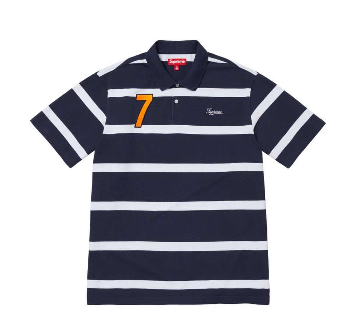 Supreme Supreme Sequin Stripe Zip Polo Blue | Grailed
