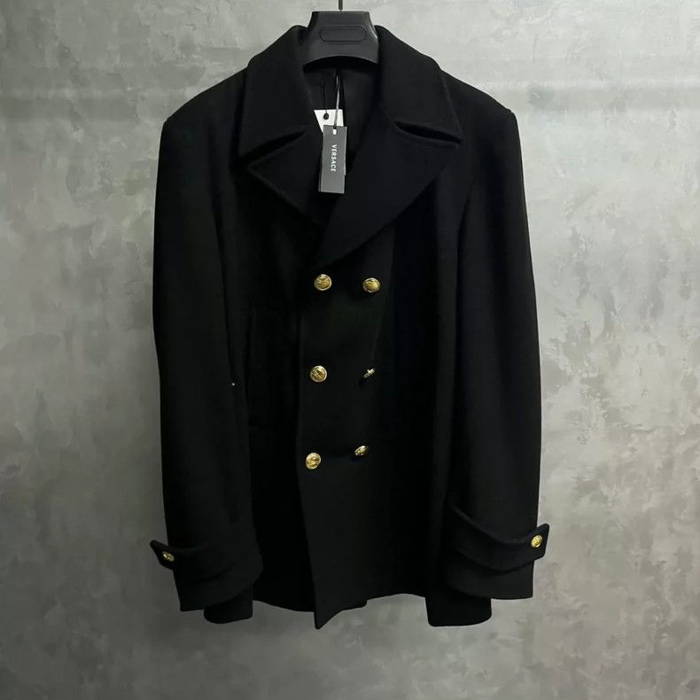 Versace Solid wool double-breasted gold-buttoned coat