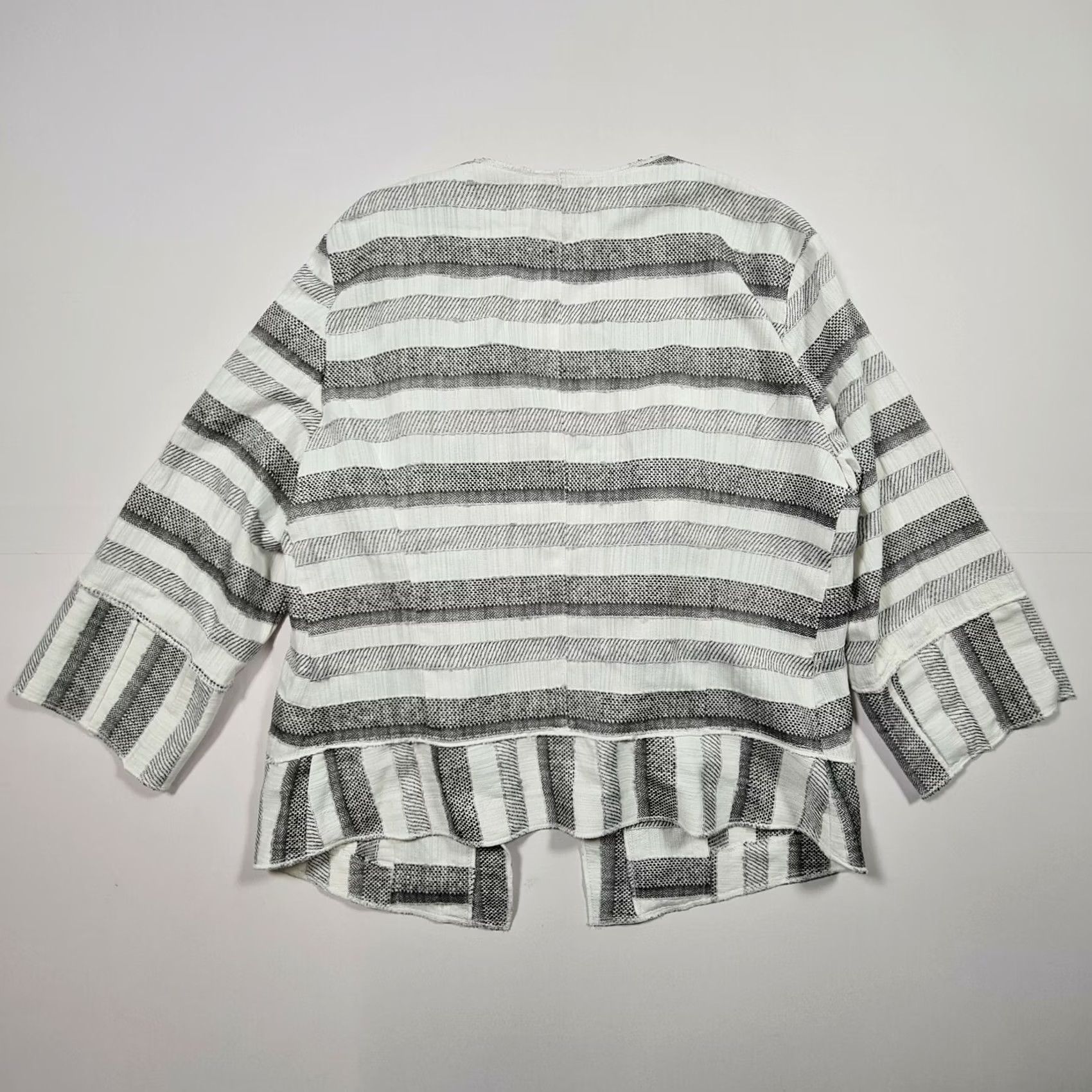 Vintage Betty Barclay Cardigan Womens 10 UK Striped Open Front White Grey Knit Size L / US 10 / IT 46 - 4 Thumbnail