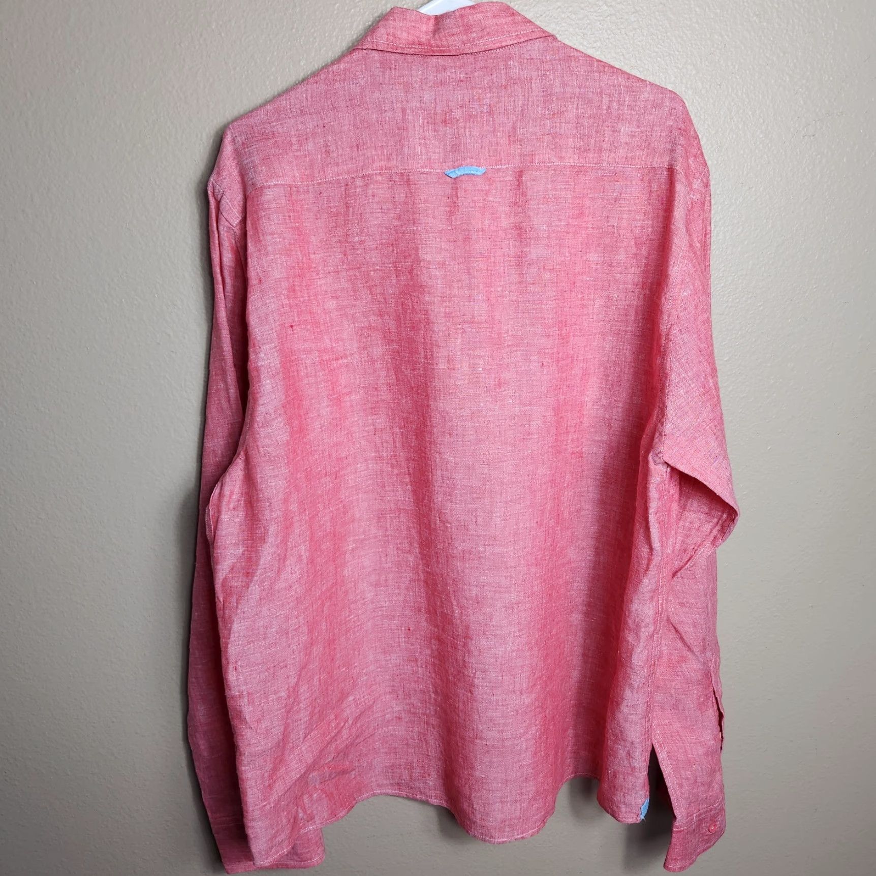 Vintage Report Collection Linen Cherry Red Long Sleeve Buttonfront Shirt XL Mens | Button-Up | Solid | Breathable | Beach Resort Theme | Regular Fit Size US XL / EU 56 / 4 - 7 Thumbnail