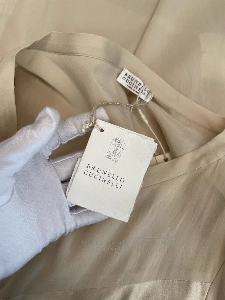 Brunello Cucinelli Brunello Cucinelli Beige Beaded Round Neck Silk Long Sleev Size L / US 10 / IT 46 - 4 Thumbnail