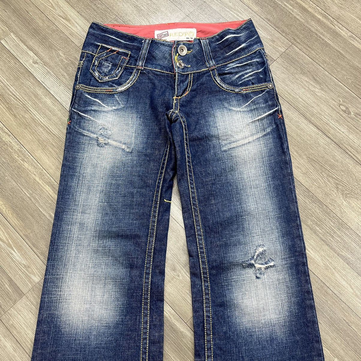 If Six Was Nine × Japanese Brand × Le Grande Bleu (L.G.B.) RedPepper Embroidered Distressed Flared Denim Jeans Bootcut Size 26" / US 2 / IT 38 - 4 Thumbnail