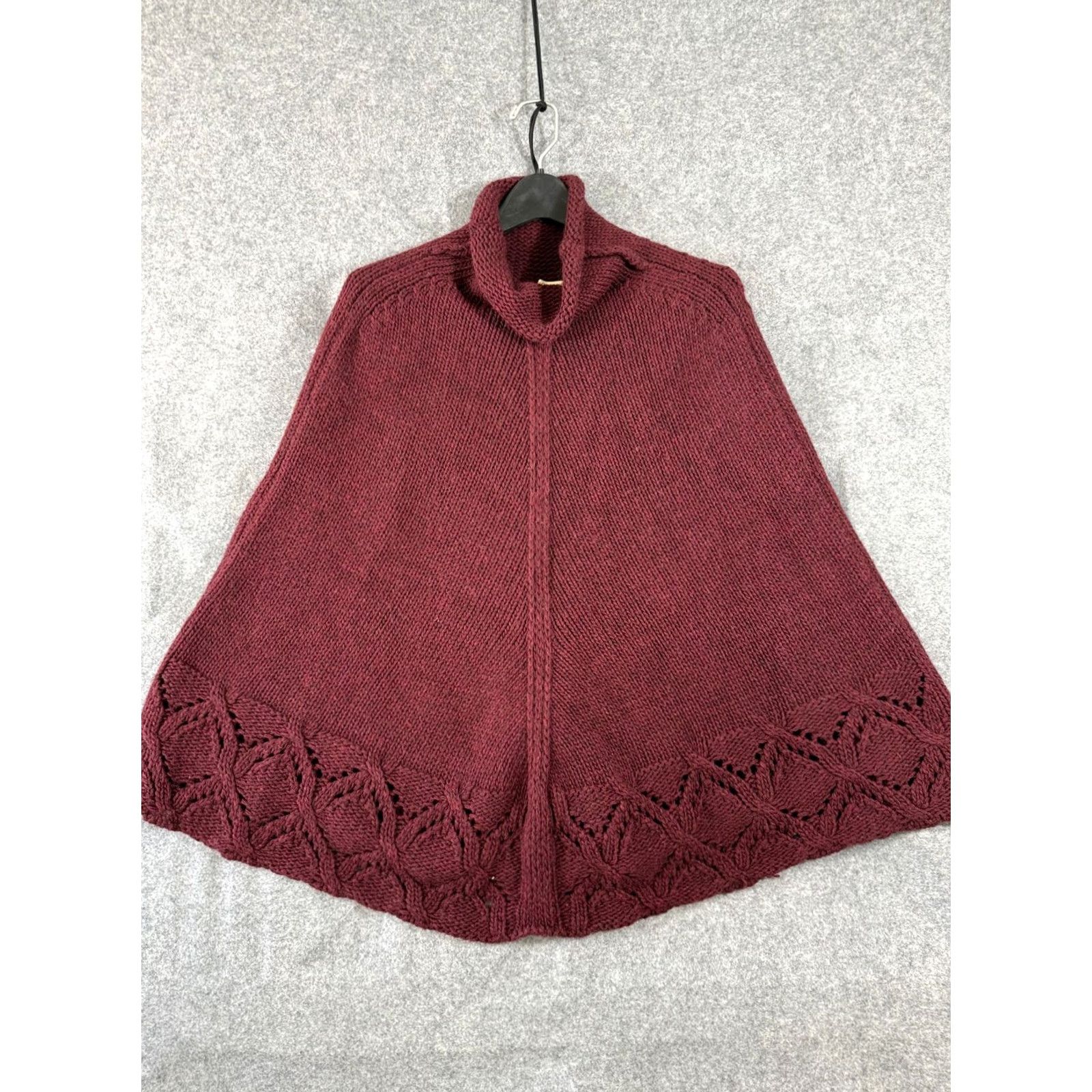 Vintage VINTAGE Cocogio Poncho Cape Sweater Womens OSFA Maroon Wool Blend Knit High Neck Cape Sweater Womens OSFA Maroon Wool Blend Knit High Neck Vintage Size ONE SIZE - 3 Thumbnail