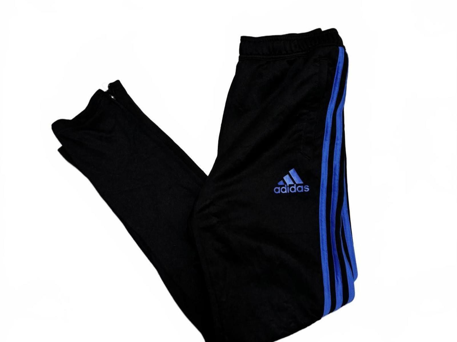 Adidas Adidas Youth Black Tracksuit Bottoms with Blue Stripes Size US 32 / EU 48 - 2 Thumbnail
