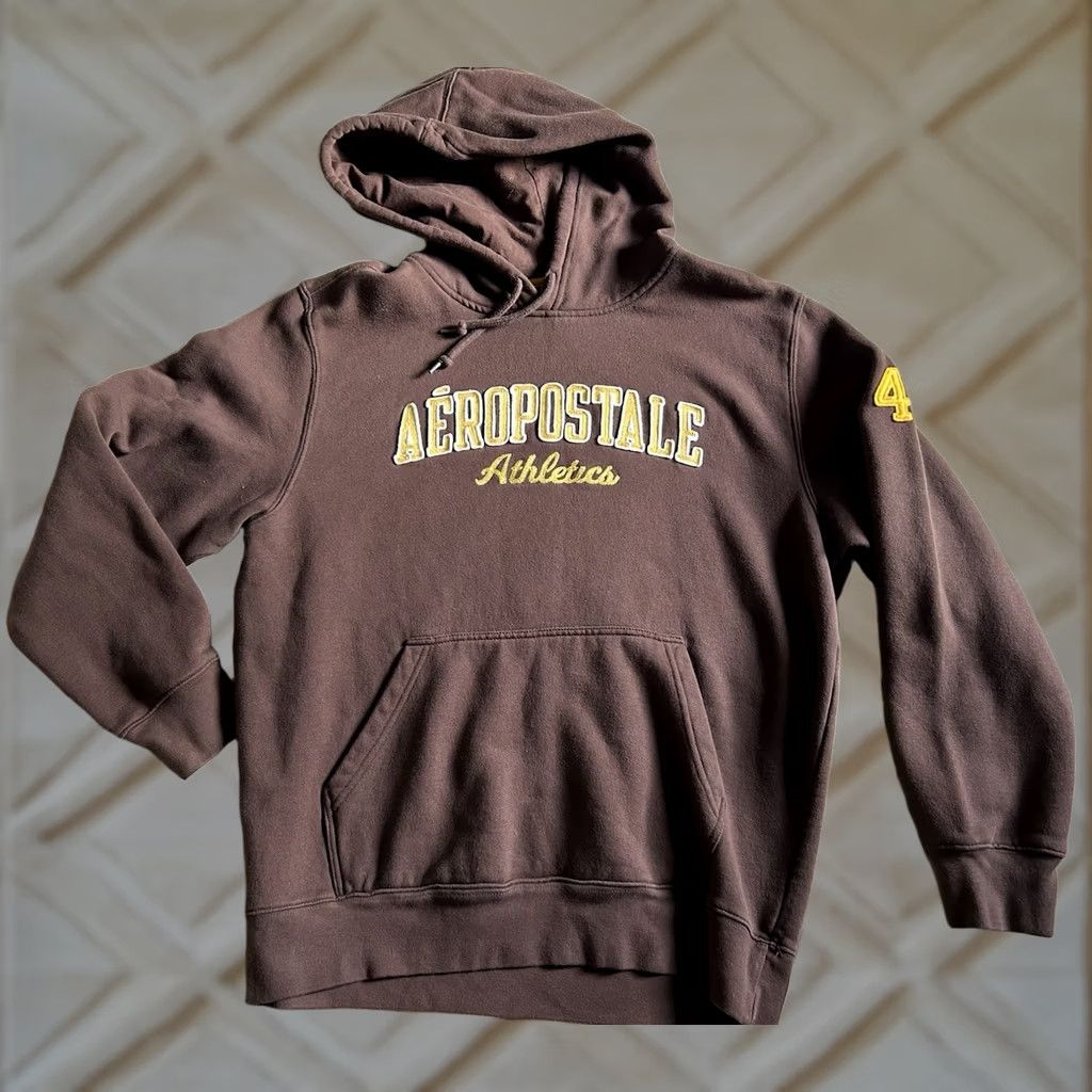 Vintage VINTAGE Aeropostale Athletics Hoodie Mens L Cotton Blend Brown All Seasons Hooded Pockets Retro Baggy Chain Stitched 90s Style Boys Mens Size US L / EU 52-54 / 3 - 1 Thumbnail