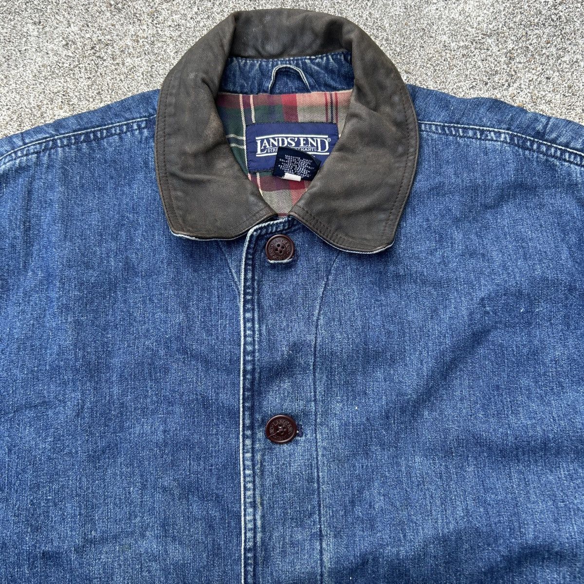 Japanese Brand × Lands' End × Vintage Vintage 90s Lands End Workwear Coat Denim Jacket Size US M / EU 48-50 / 2 - 10 Thumbnail