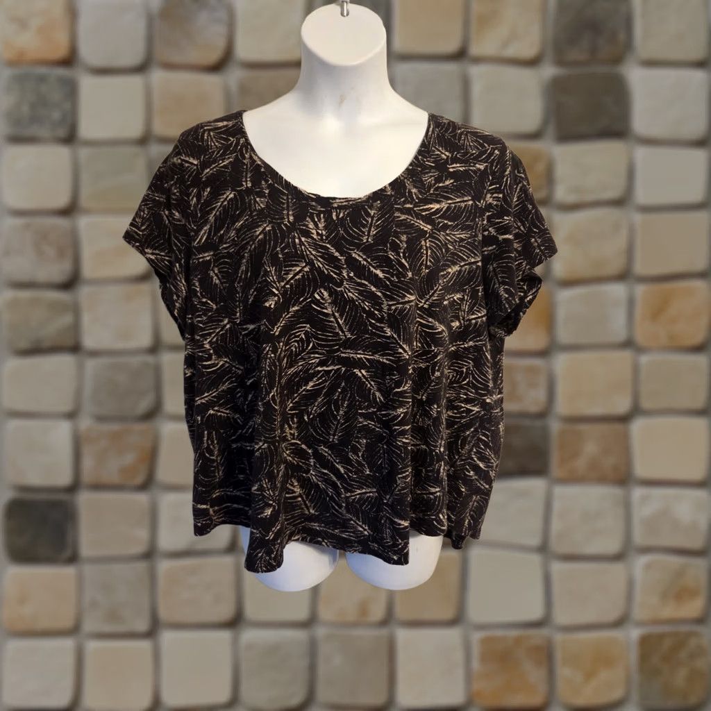 Vintage Falls Creek Shirt Black Palm Leaf Print Short Sleeve Casual Top 3X Plus Womens Size XXL / US 16-18 / IT 52-54 - 1 Thumbnail