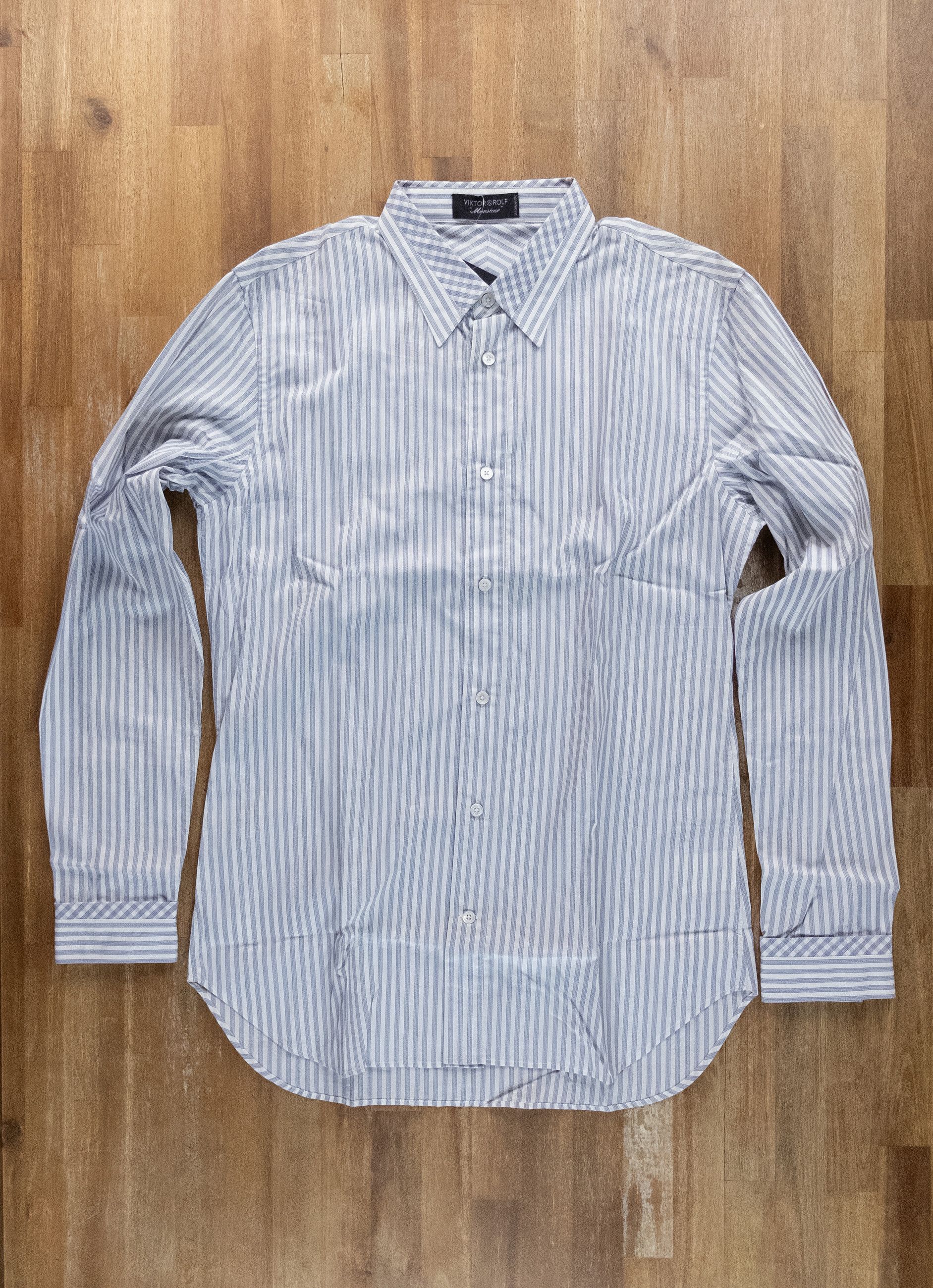 Viktor & Rolf VIKTOR & ROLF Monsieur slim fit white blue striped shirt Size US L / EU 52-54 / 3 - 1 Thumbnail