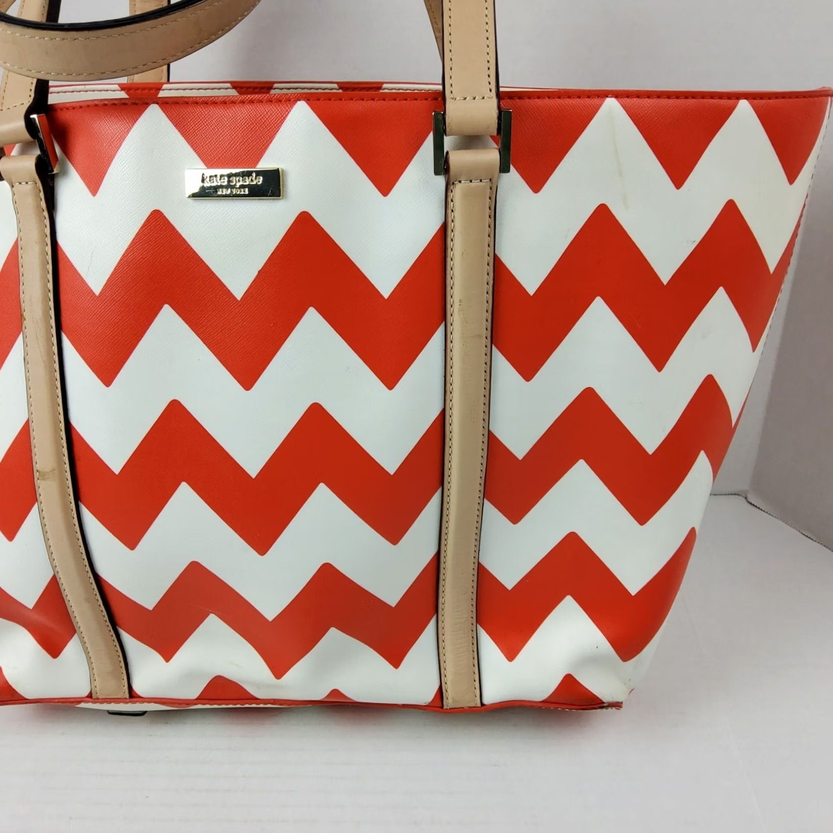 Vintage Kate Spade New York Chevron Large Tote Shoulder Bag Purse Travel Beach Size ONE SIZE - 4 Thumbnail