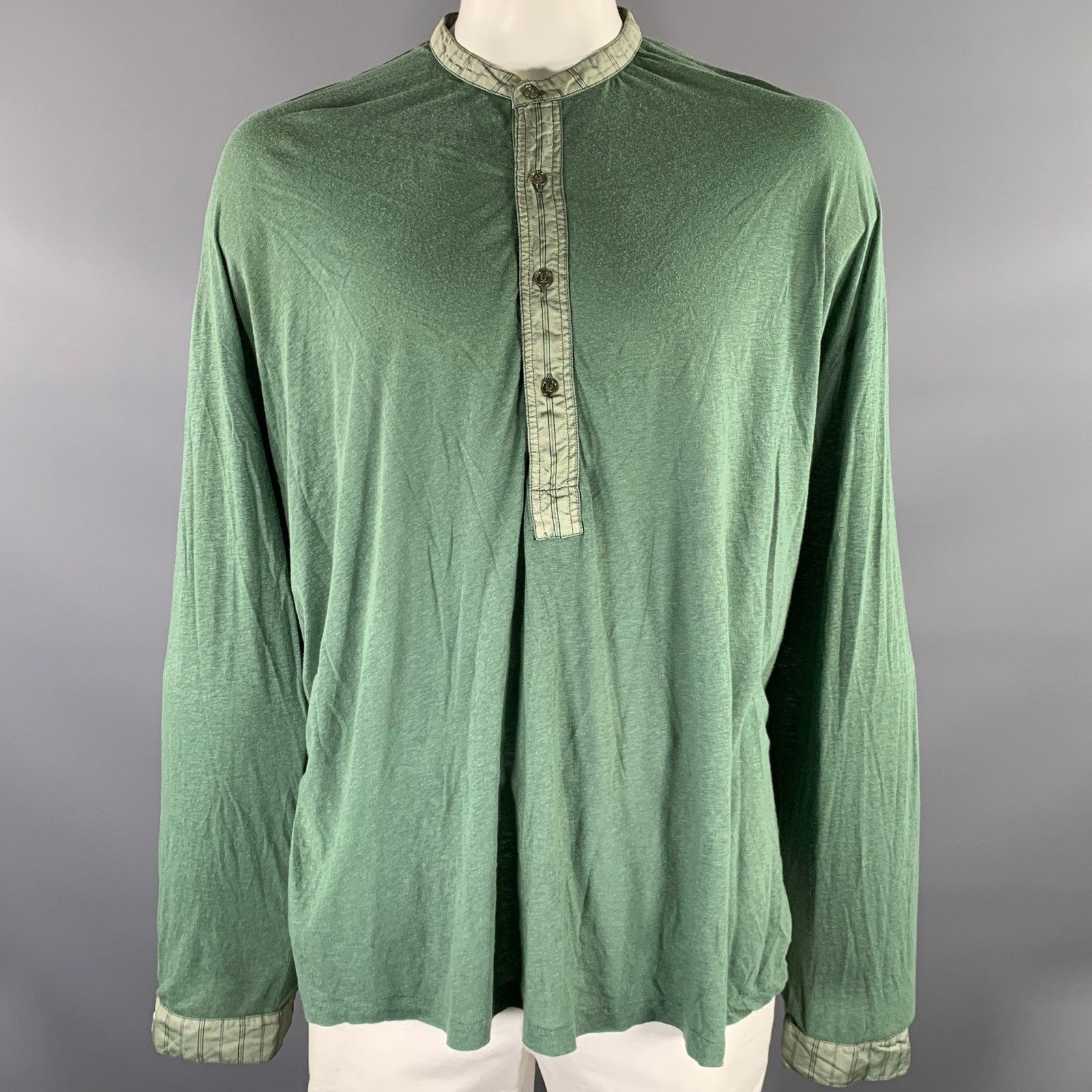 Acne Studios ACNE Size M Green Mixed Patterns Cotton Hemp Henley Size US M / EU 48-50 / 2 - 1 Thumbnail
