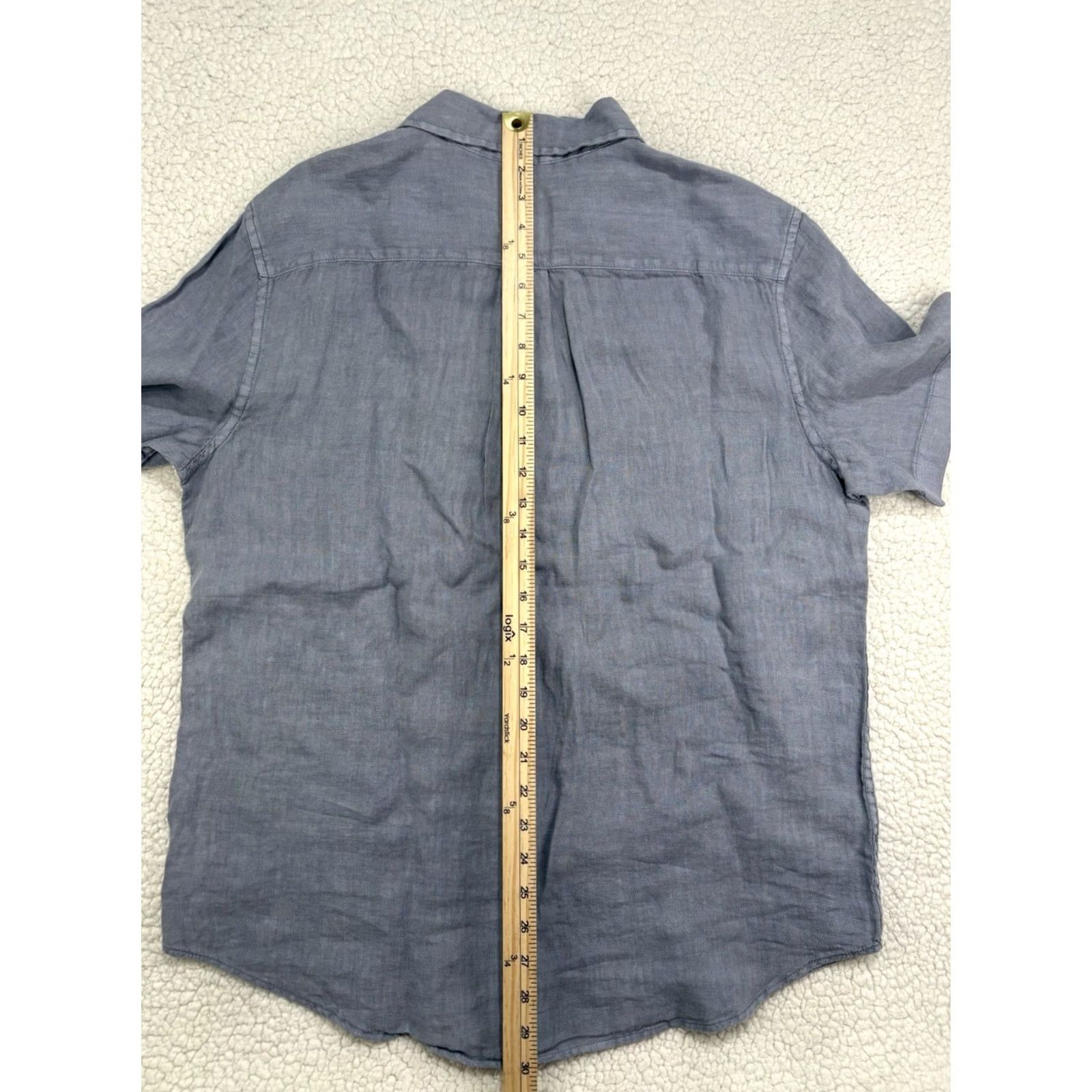 FLAX THOM AARON Shirt Button-Up Linen Blue Mens L Short Sleeve Collared Size US L / EU 52-54 / 3 - 7 Thumbnail