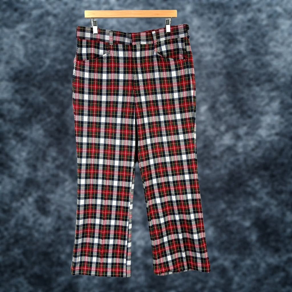 Sears VINTAGE Kings Road Pants 60s Mens 36 Red Tartan Plaid Perma Prest Flared Sears Size US 36 / EU 52 - 1 Thumbnail