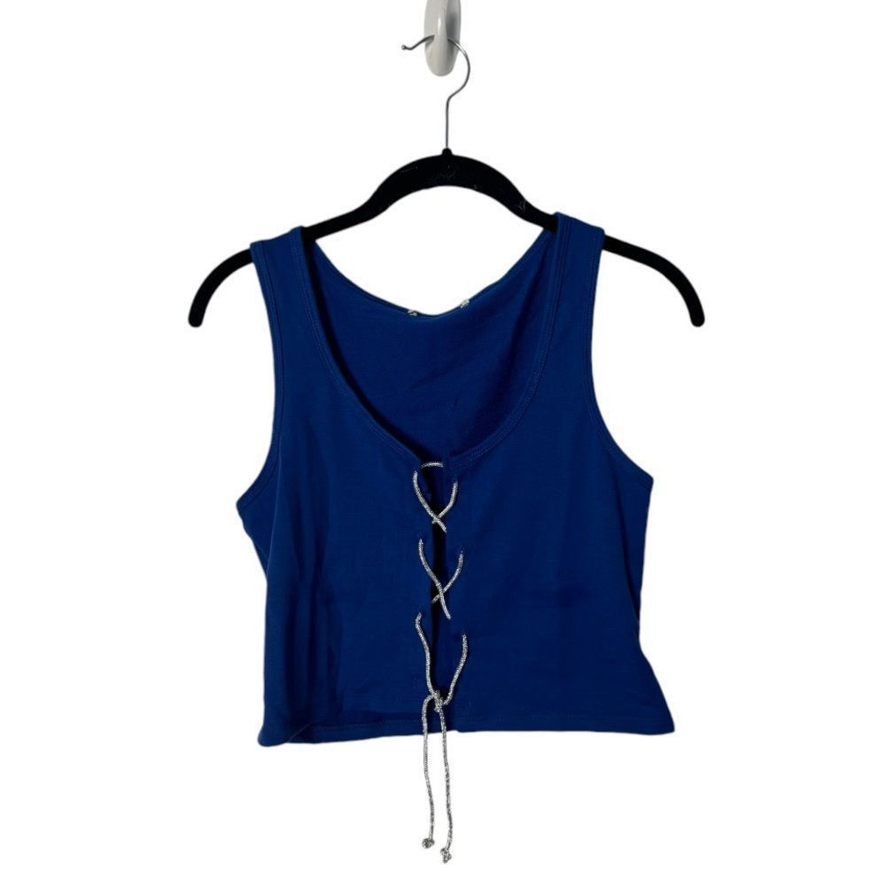 Other Blue Lace-Up Open Front Crop Top - Size L Size L / US 10 / IT 46 - 2 Thumbnail