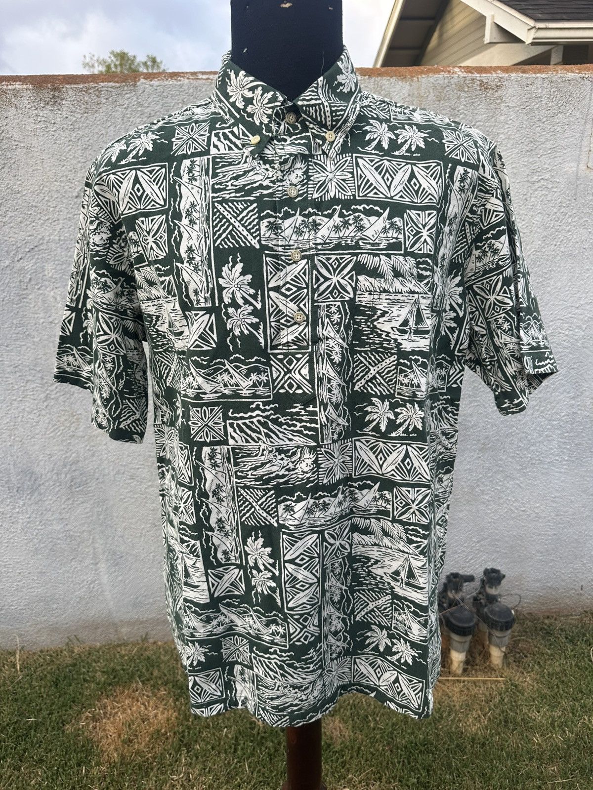 Reyn Spooner PreOwned Reyn Spooner Hawaiian Print Green/White Men's L Size US L / EU 52-54 / 3 - 1 Thumbnail