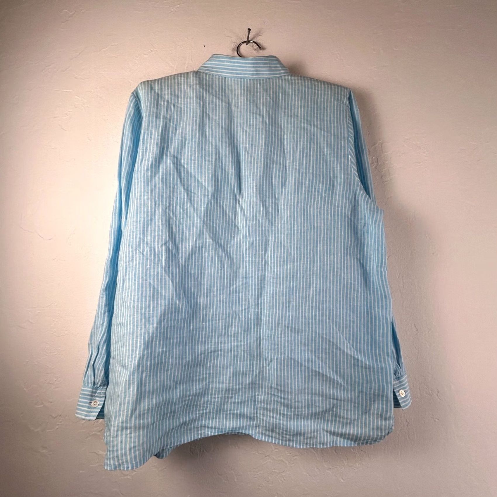 J. Jill J. Jill Linen Shirt Womens Medium Blue Pinstripe Long Sleeve Button Up Top Love Size M / US 6-8 / IT 42-44 - 2 Thumbnail