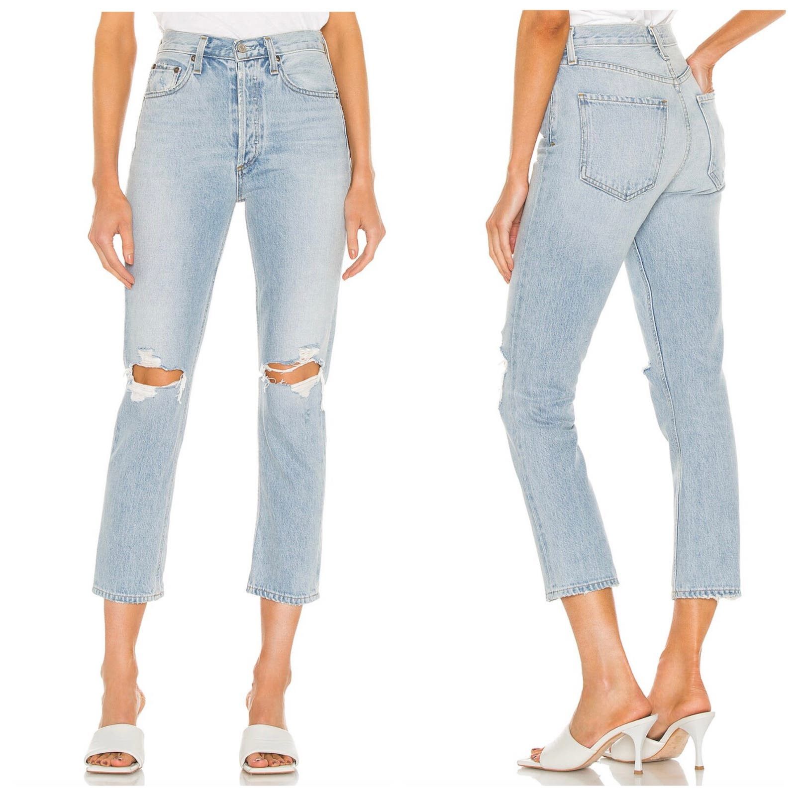 image of Agolde Riley High Rise Straight Crop Jean Clear Skies in Blue, Women's (Size 24)