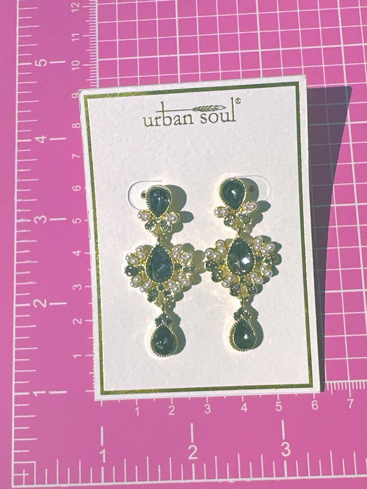 Designer Urban soul earrings gold tone gray crystals white beads drop Size ONE SIZE - 5 Thumbnail