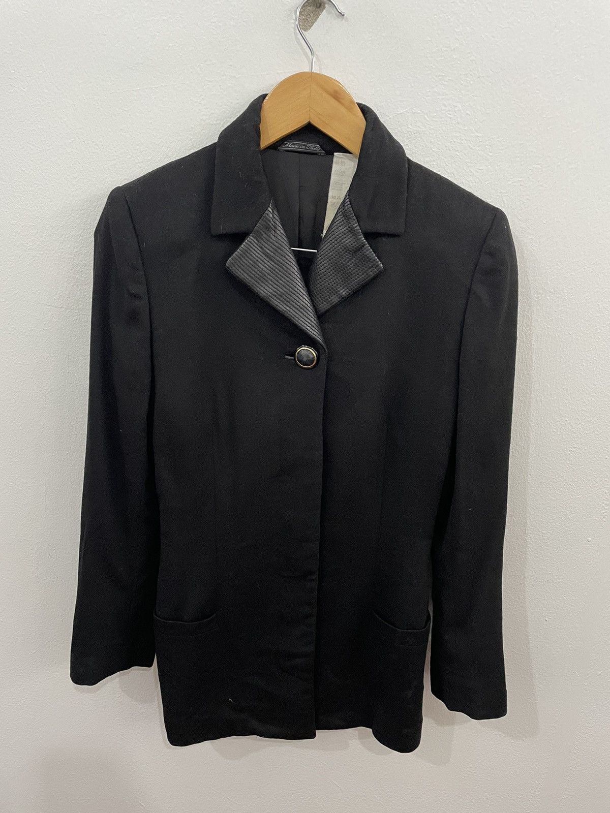 Versace GIANNI VERSACE BLACK WOOL LEATHER TRIM OUTERWEAR JACKET Size US S / EU 44-46 / 1 - 3 Thumbnail
