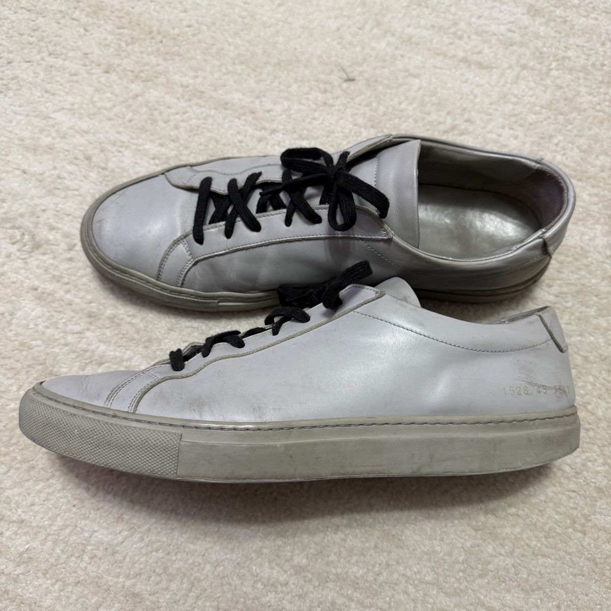 Common Projects Common Projects 1528 Achilles Low Top Grey Leather Sneakers Size US 12 / EU 45 - 1 Thumbnail
