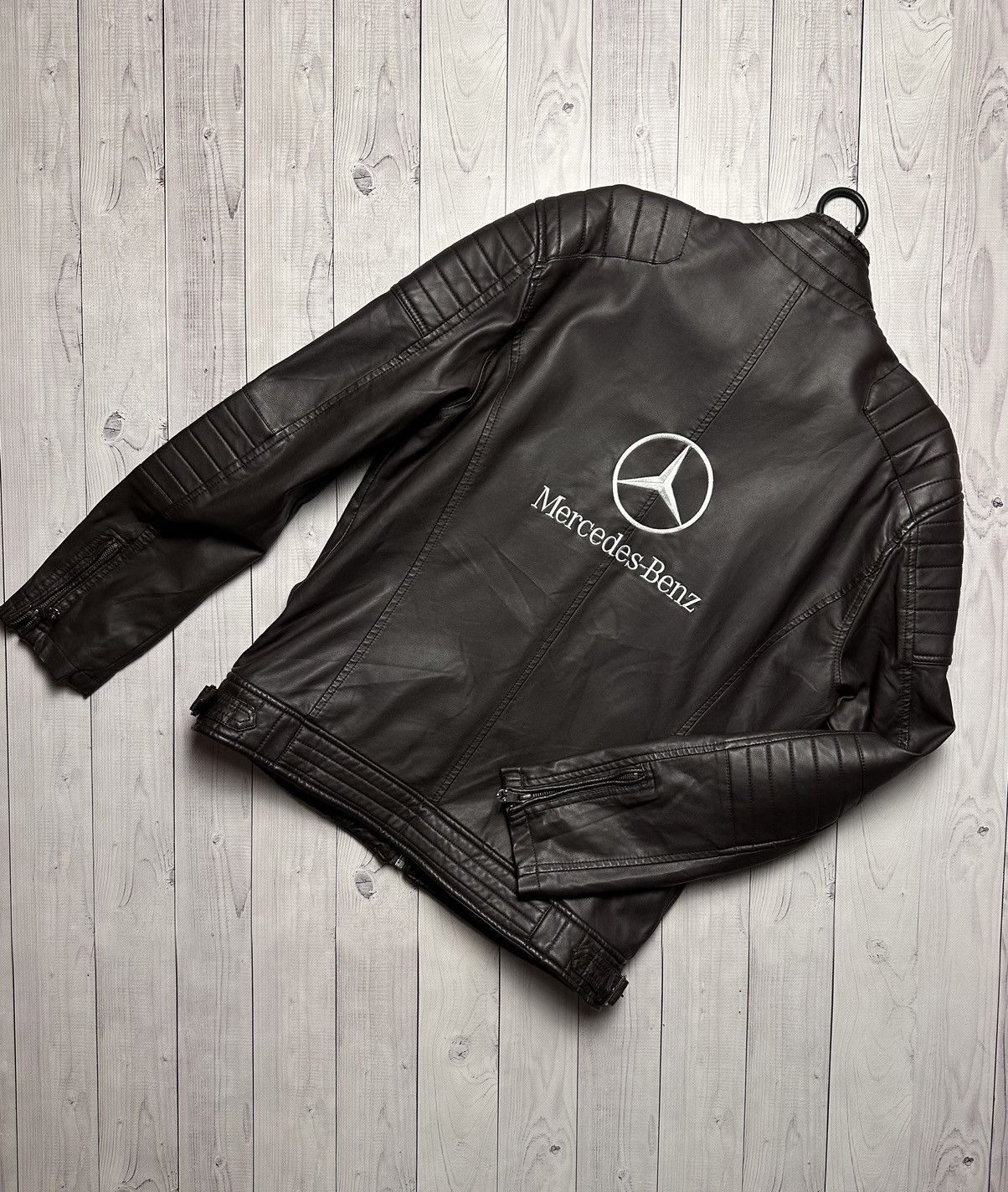 image of Vintage Mercedes Benz Leather Jacket Size M/l Logo in Brown, Men's