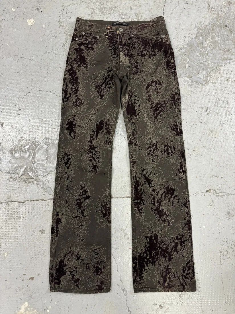 AW2003 Versace Green Velvet Red Blood Effect Pants