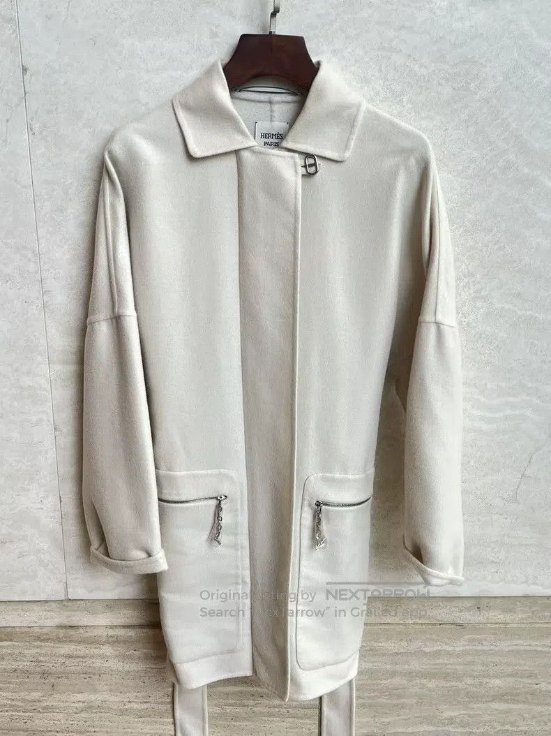 Hermes Hermes Cashmere Coat, Cream White, Pig Nose Button Style Size XXS / US 00 / IT 34 - 3 Thumbnail