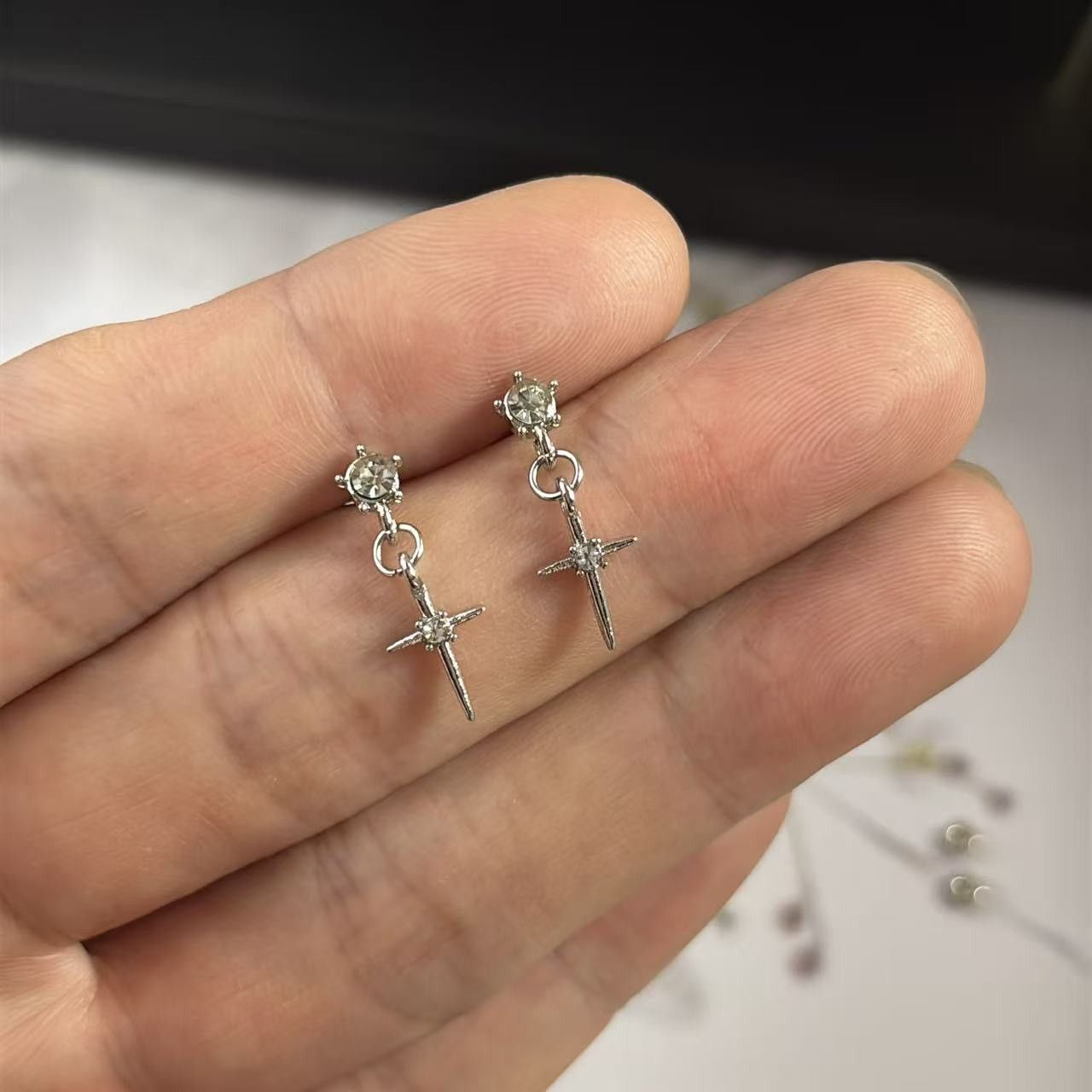 Other CZ Cross Dangle Drop Earrings for Men Women Hip Hop Unisex Size ONE SIZE - 1 Thumbnail