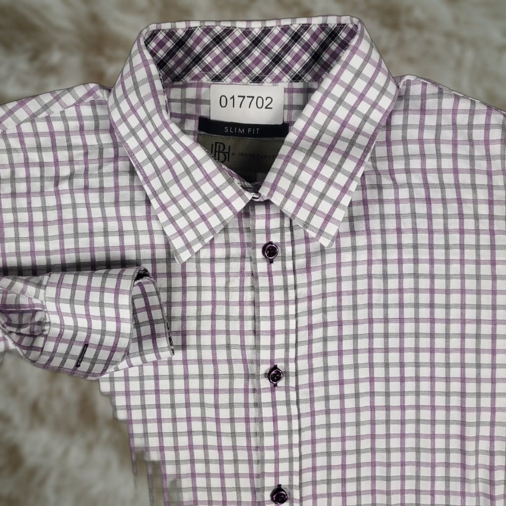 Vintage Jhane Barnes Shirt Mens XL Slim Fit White Purple Check Long Sleeve Button-Up Size US XL / EU 56 / 4 - 1 Thumbnail