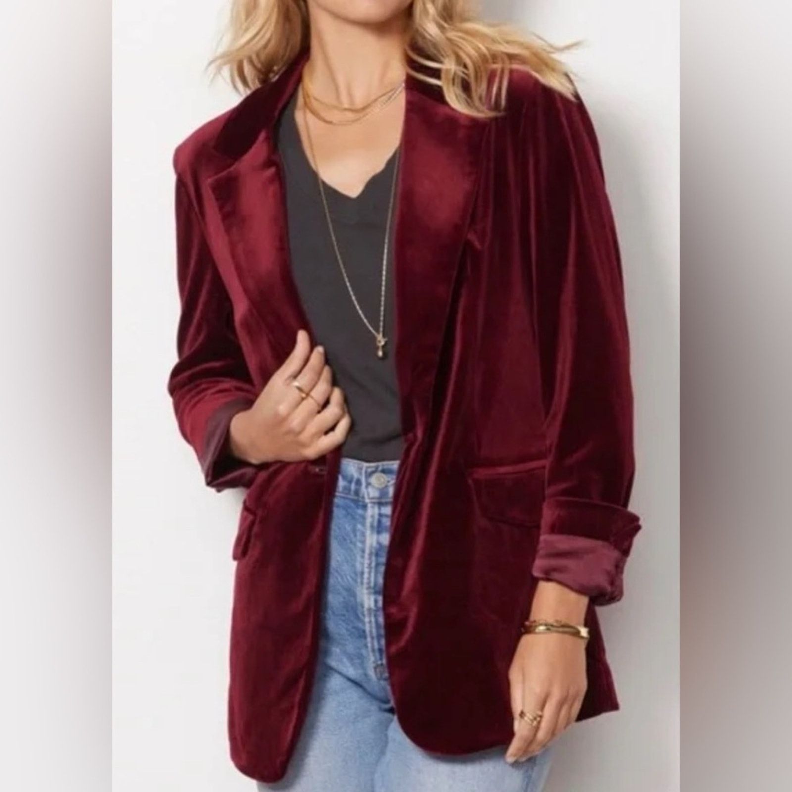 BLANKNYC Blank nyc red velvet blazer Classic single button medium Size M / US 6-8 / IT 42-44 - 1 Thumbnail