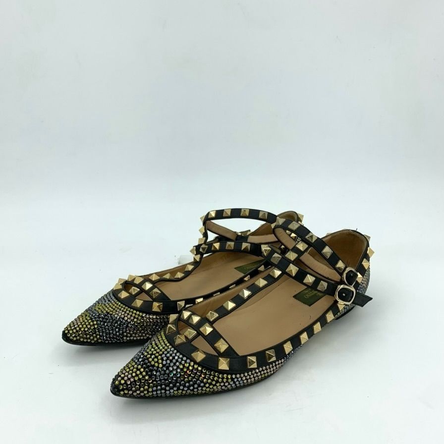 Valentino Valentino Garavani Rivet Pointed Flat Sandals 38 Black Full Size US 8 / IT 38 - 1 Thumbnail