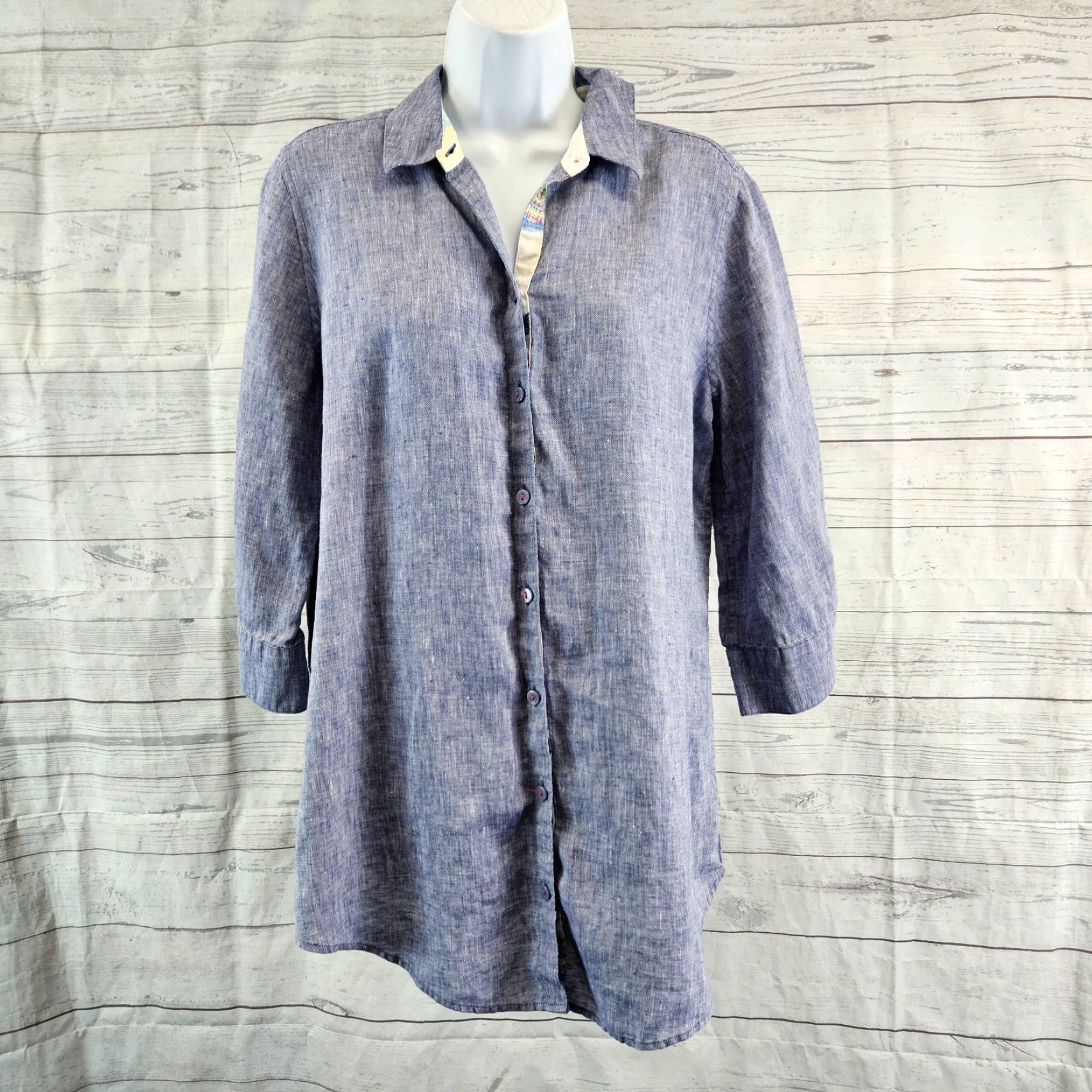 Vintage Chico's Womens No Iron Button Front Shirt Sz Medium Blue 3/4 Sleeve Linen Button-Up Shirt Womens Medium Blue 3/4 Sleeve Chico's Size M / US 6-8 / IT 42-44 - 2 Thumbnail