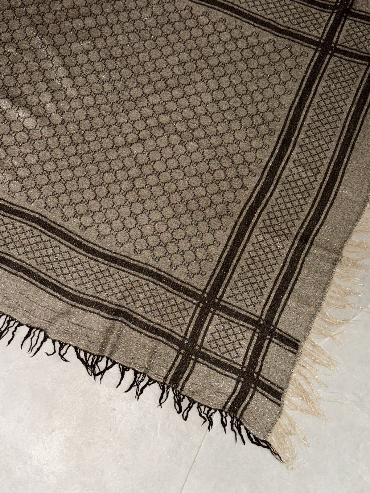 Gucci GUCCI 2007 Silver Thread GG Monogram Wool Silk Scarf Demna Size ONE SIZE - 10 Thumbnail